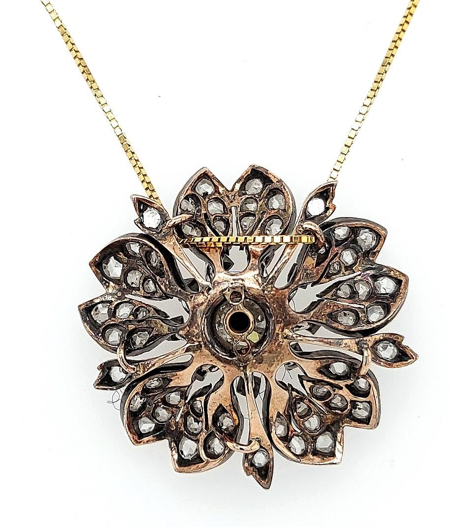 Victorian Silver on Gold Diamond Flower Brooch or Pendant, circa 1860 For Sale 4