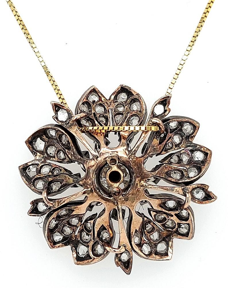 Victorian Silver on Gold Diamond Flower Brooch or Pendant, circa 1860 For Sale 5