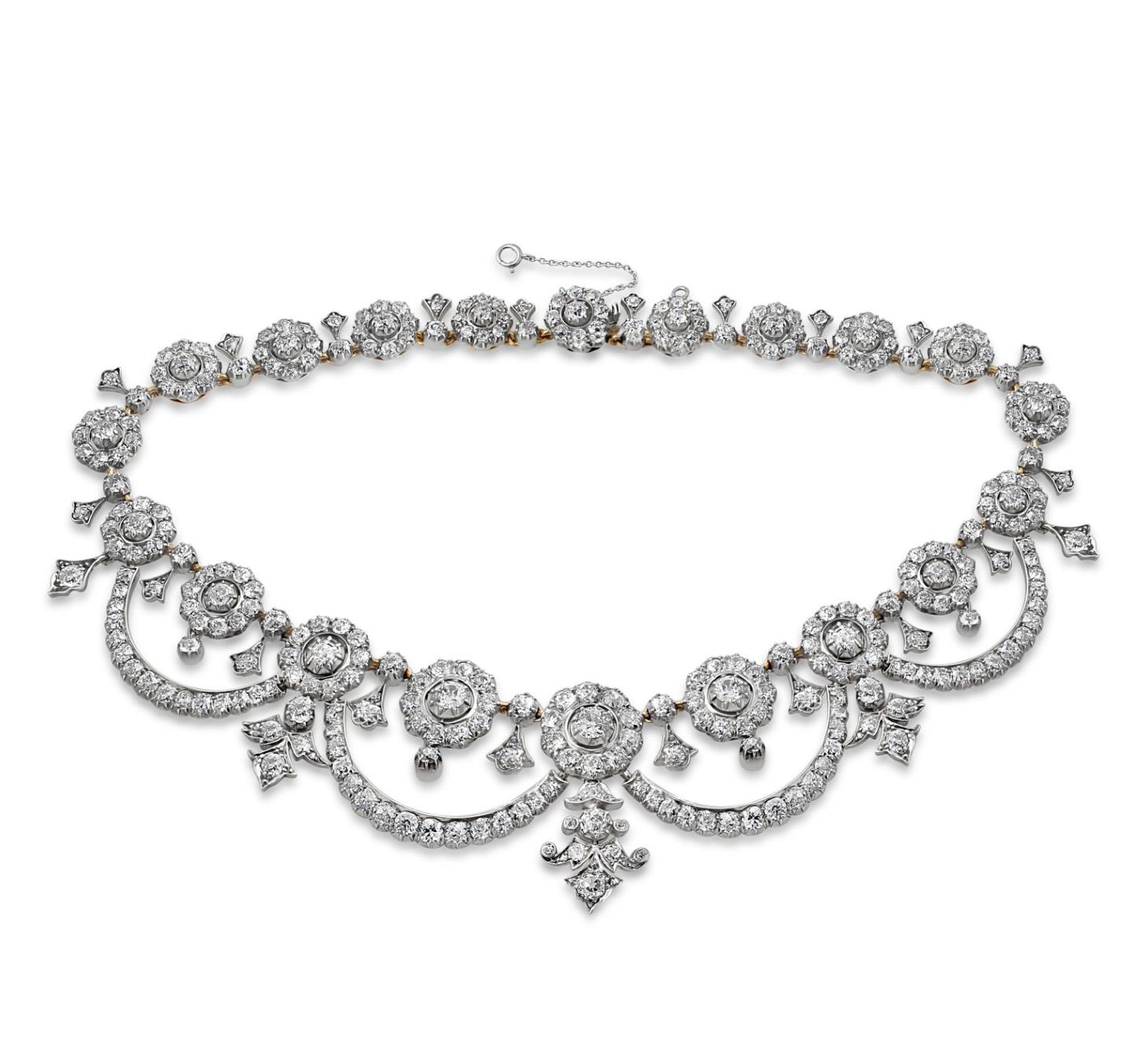 Swag-Halskette aus viktorianischem Silber auf Gold mit Diamant im Zustand „Gut“ im Angebot in London, GB