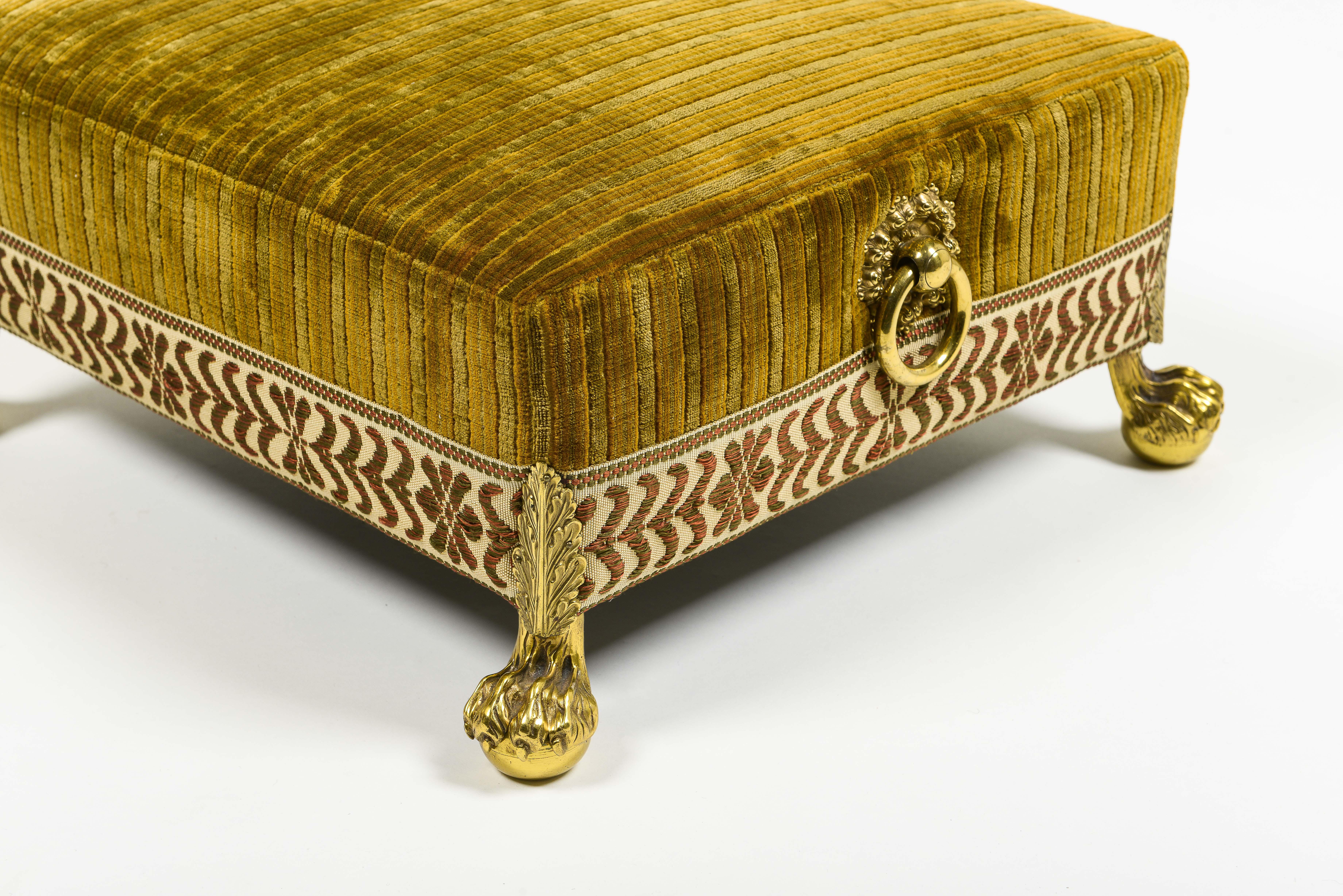 Victorian Square Upholstered and Brass Foot Stool 1