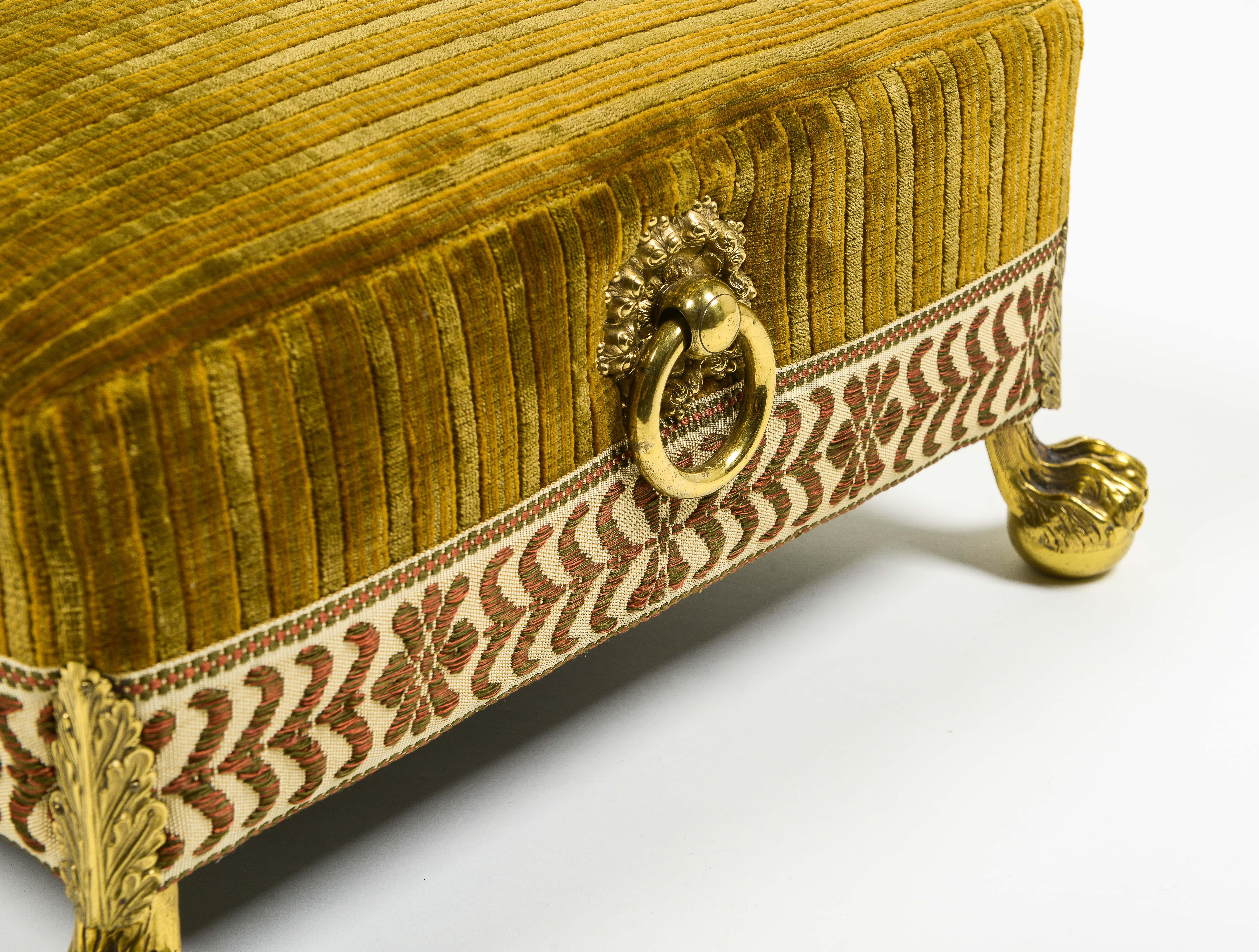 Victorian Square Upholstered and Brass Foot Stool 2