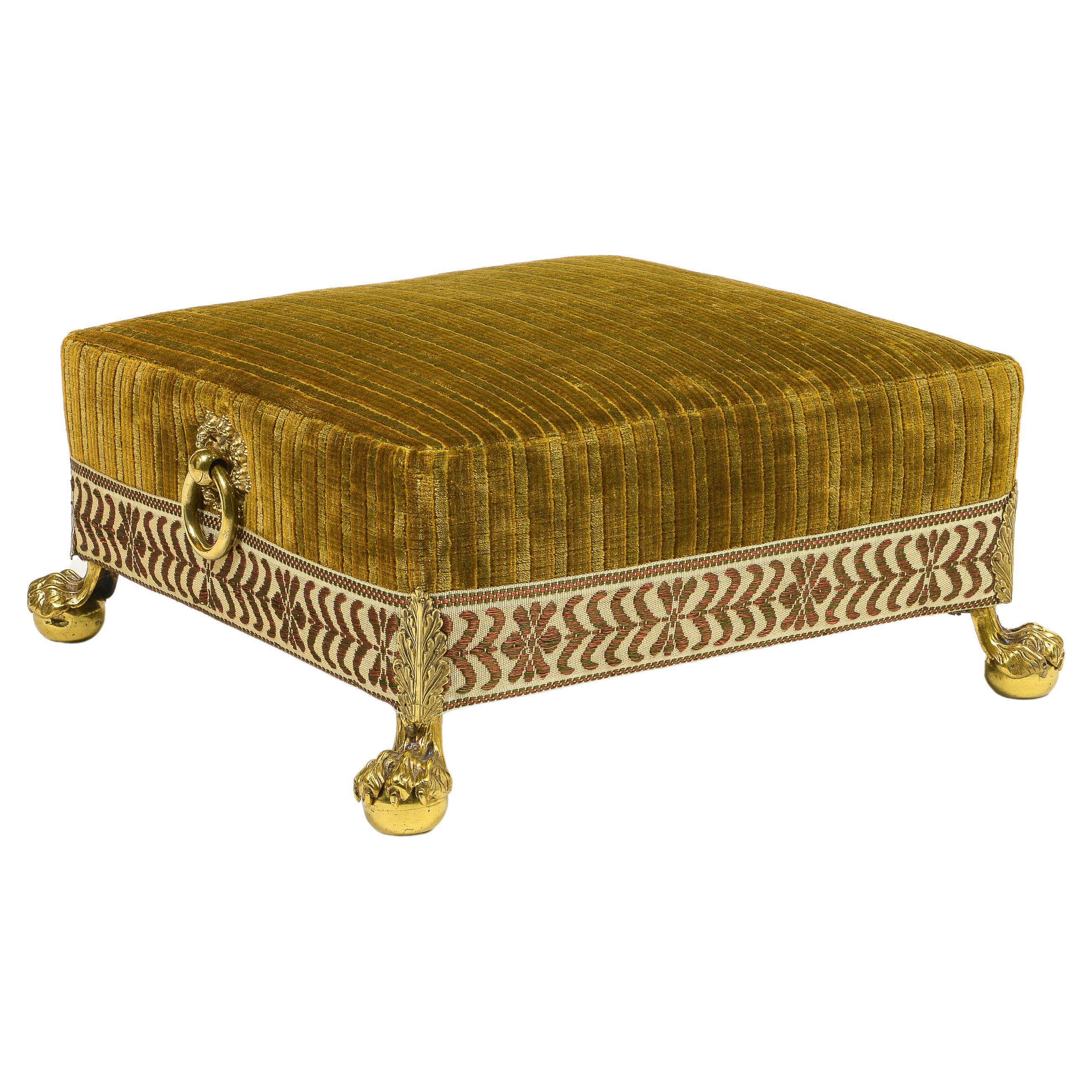 Victorian Square Upholstered and Brass Foot Stool