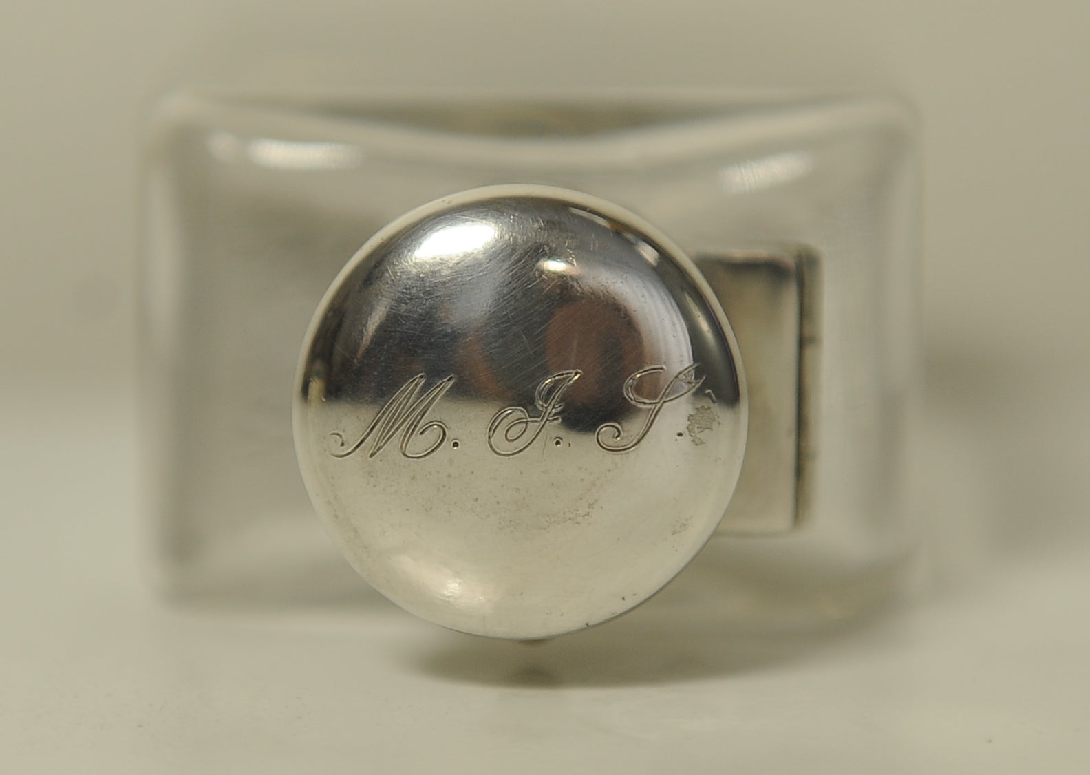 Engraved A Victorian Sterling Silver and Glass Altar/Communion Flask by James Dixon & Son For Sale