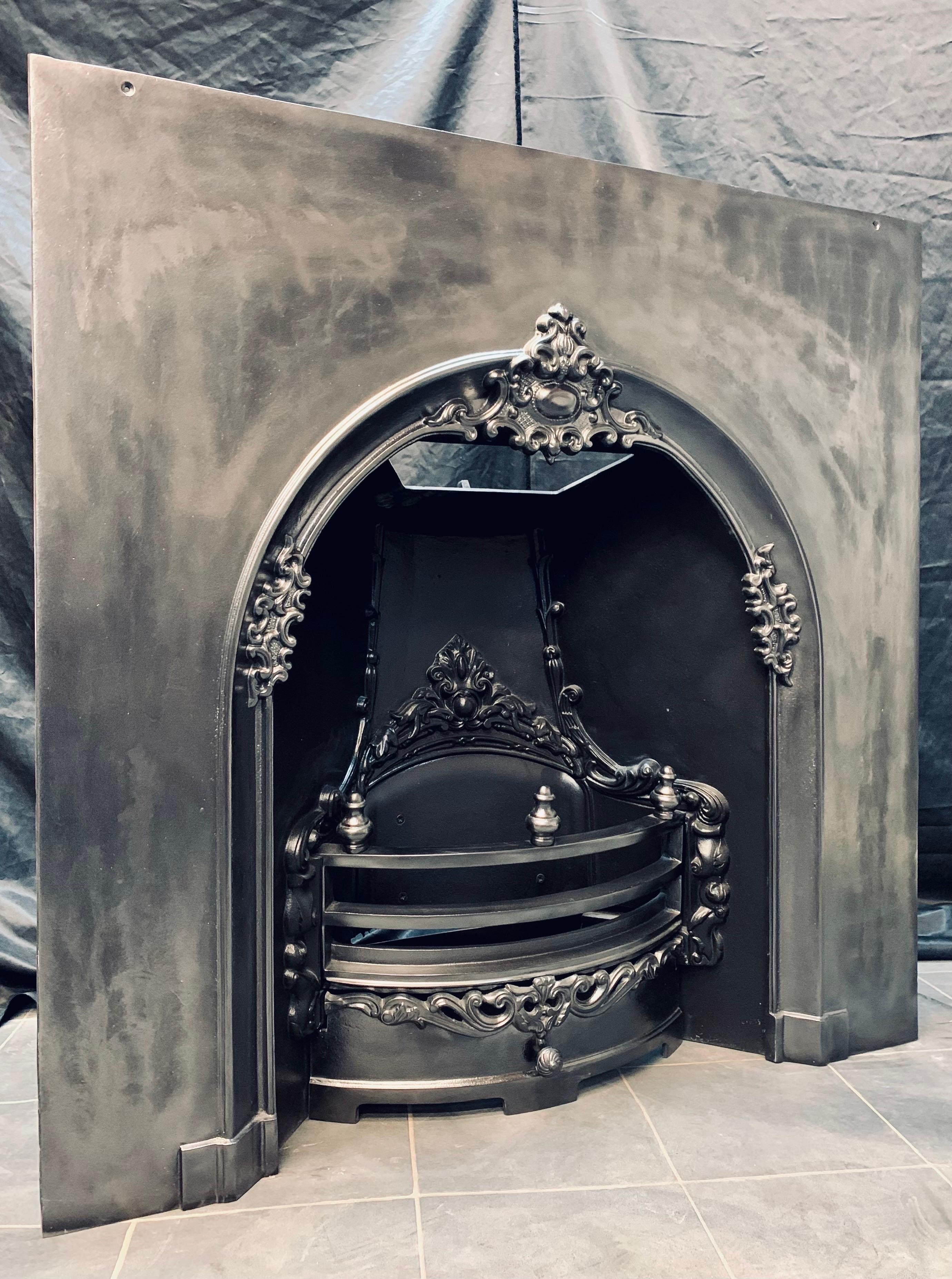 Victorian Style Arched Cast Iron Fireplace Insert For Sale 5