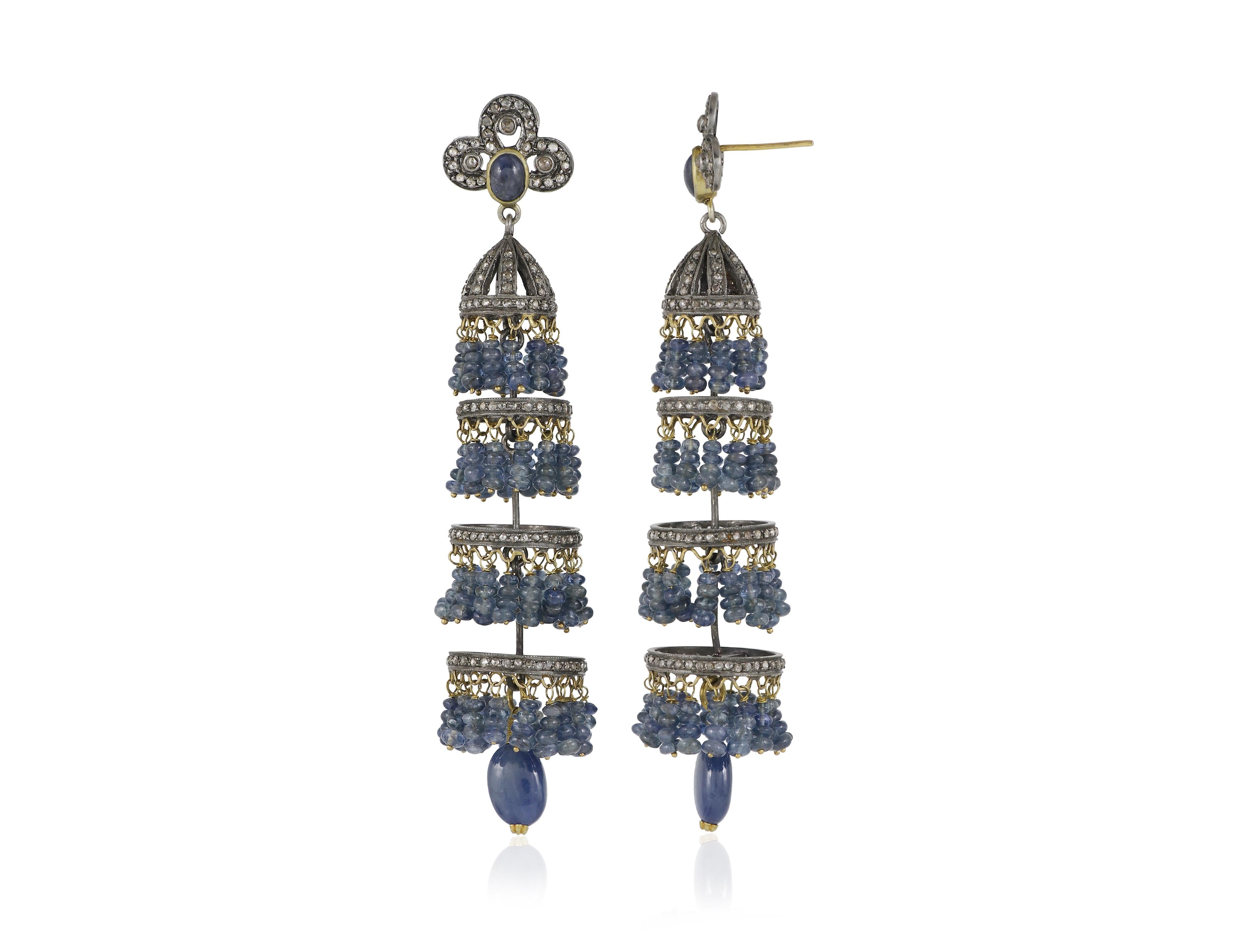 Pendentifs de style victorien avec saphir bleu naturel en argent et or 18K Neuf - En vente à Bangkok,, TH