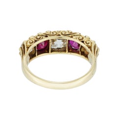 Victorian Style Five-Stone Ruby and Diamond Ring