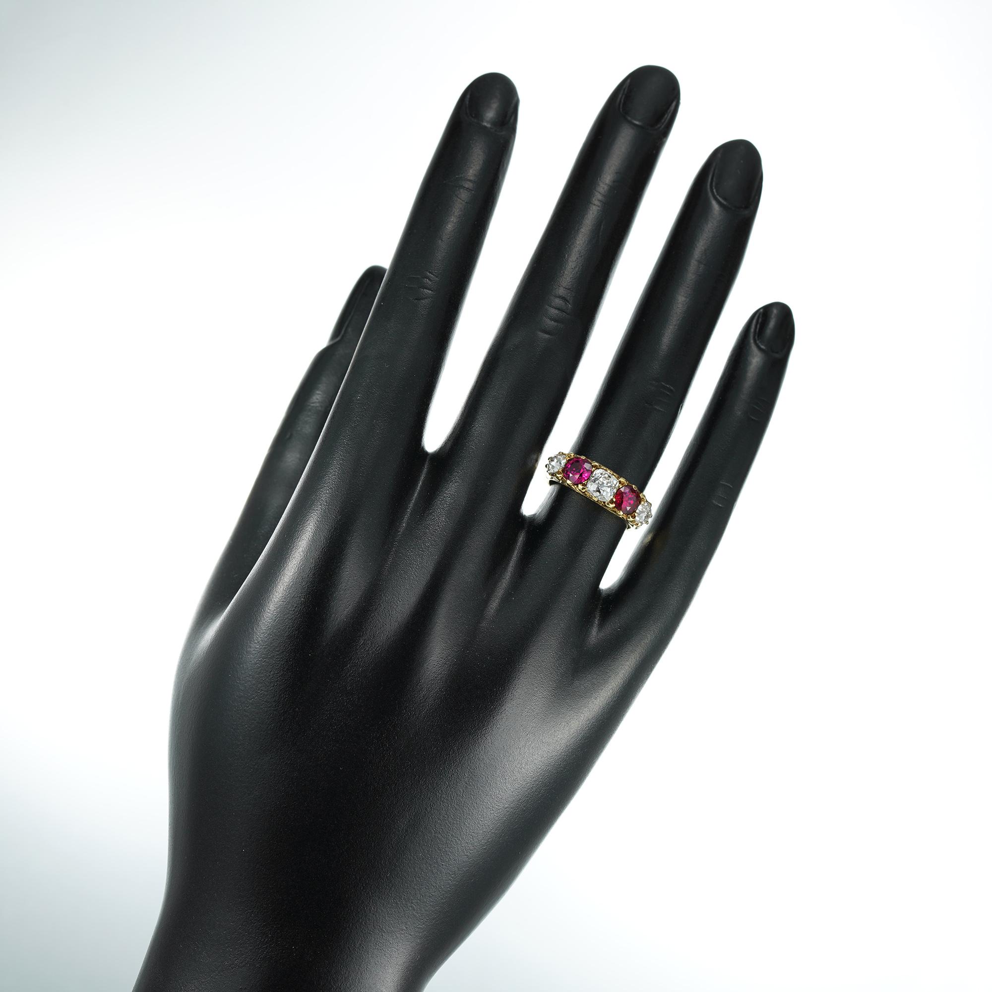 Victorian Style Five-Stone Ruby and Diamond Ring For Sale 1