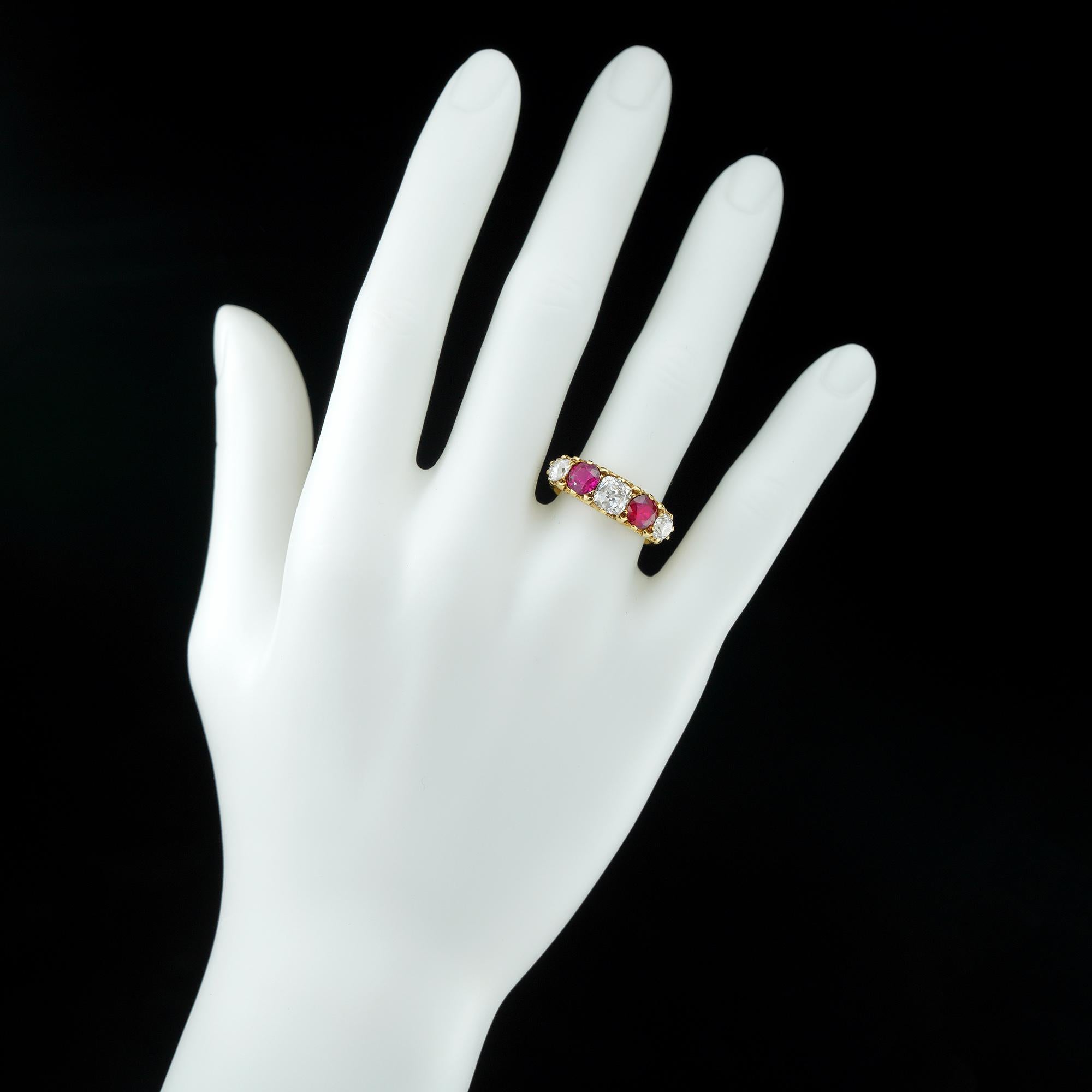 Victorian Style Five-Stone Ruby and Diamond Ring For Sale 2