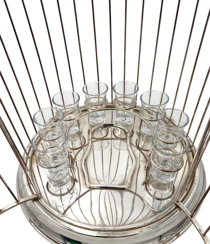 A Victorian style green glass, cockatoo decanter in silver plated cage For Sale 5