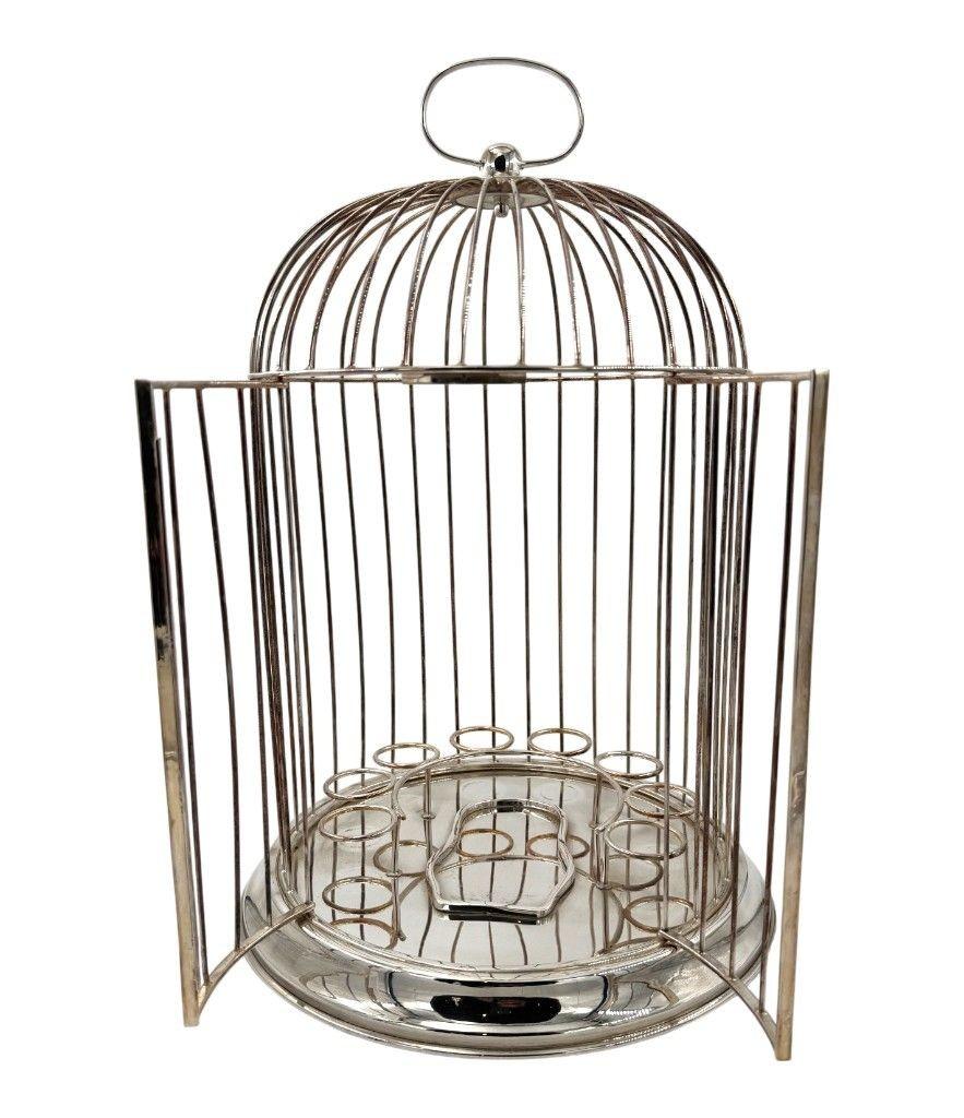 A Victorian style green glass, cockatoo decanter in silver plated cage For Sale 2