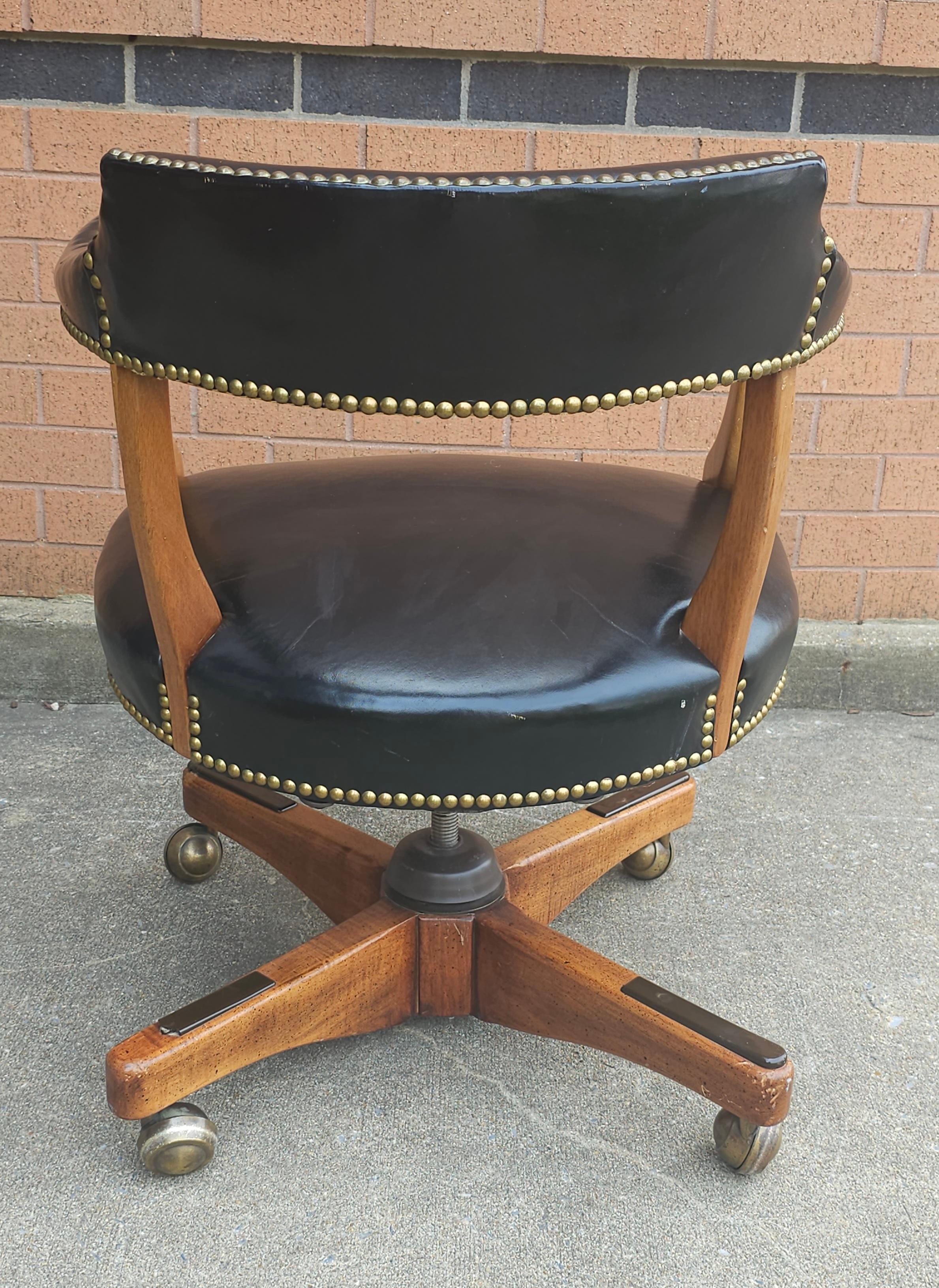 American Victorian Style Maple, Leather and Brass Nail Studded Leather Office Chair For Sale
