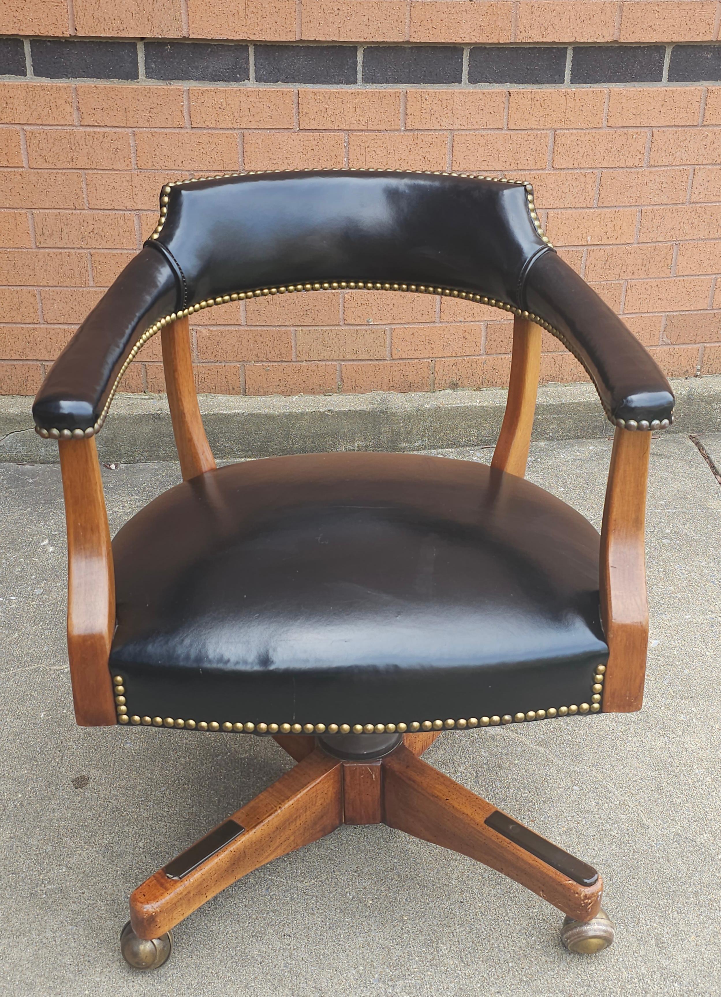 Victorian Style Maple, Leather and Brass Nail Studded Leather Office Chair In Good Condition For Sale In Germantown, MD
