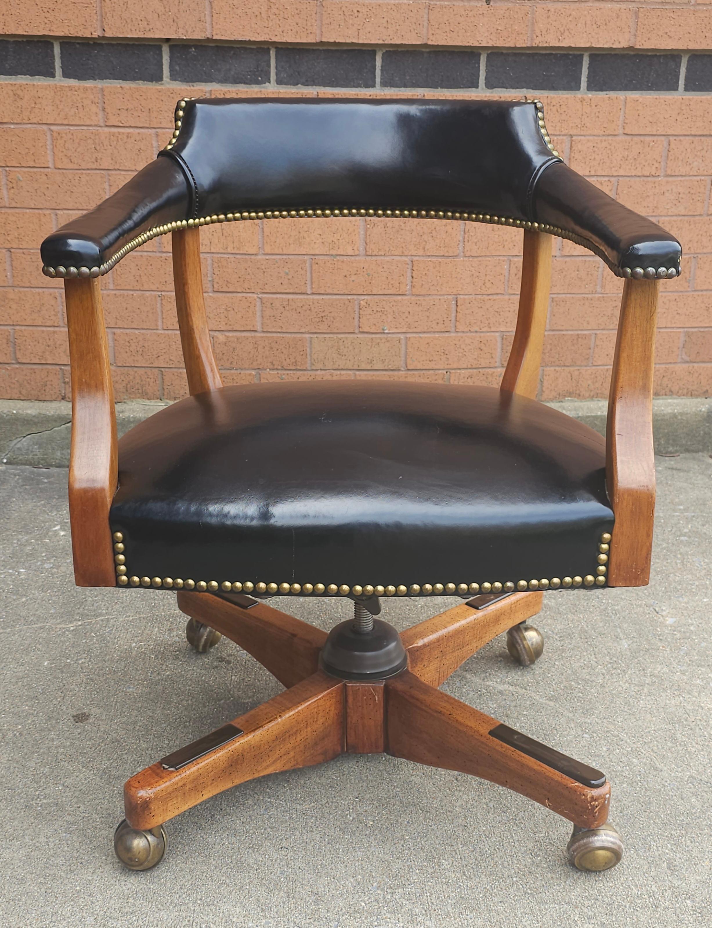 20th Century Victorian Style Maple, Leather and Brass Nail Studded Leather Office Chair For Sale