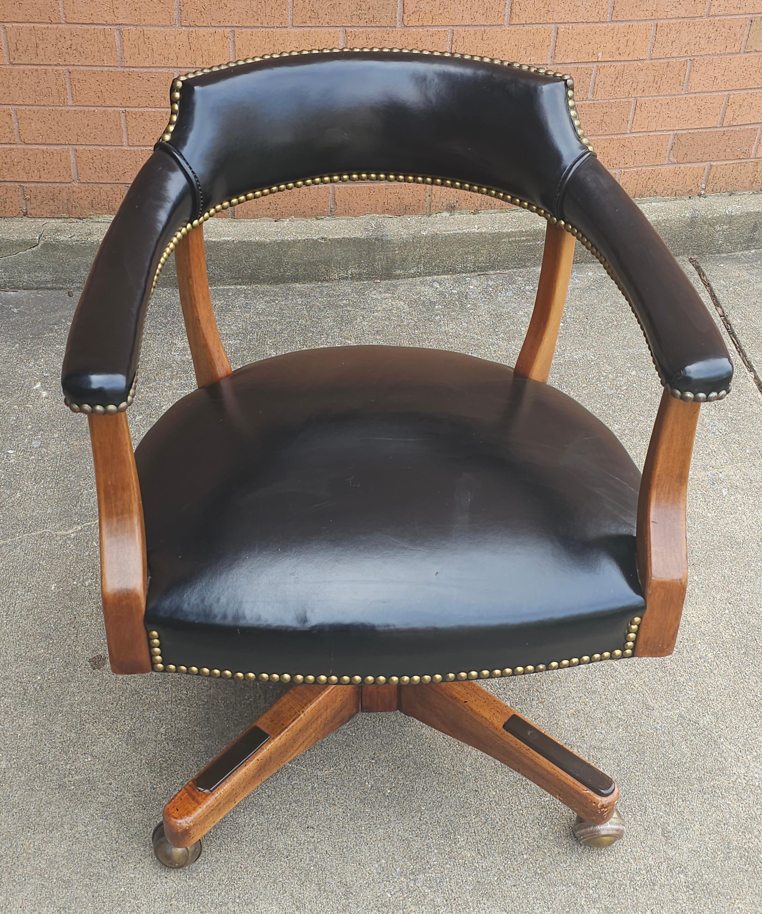 Victorian Style Maple, Leather and Brass Nail Studded Leather Office Chair For Sale 2