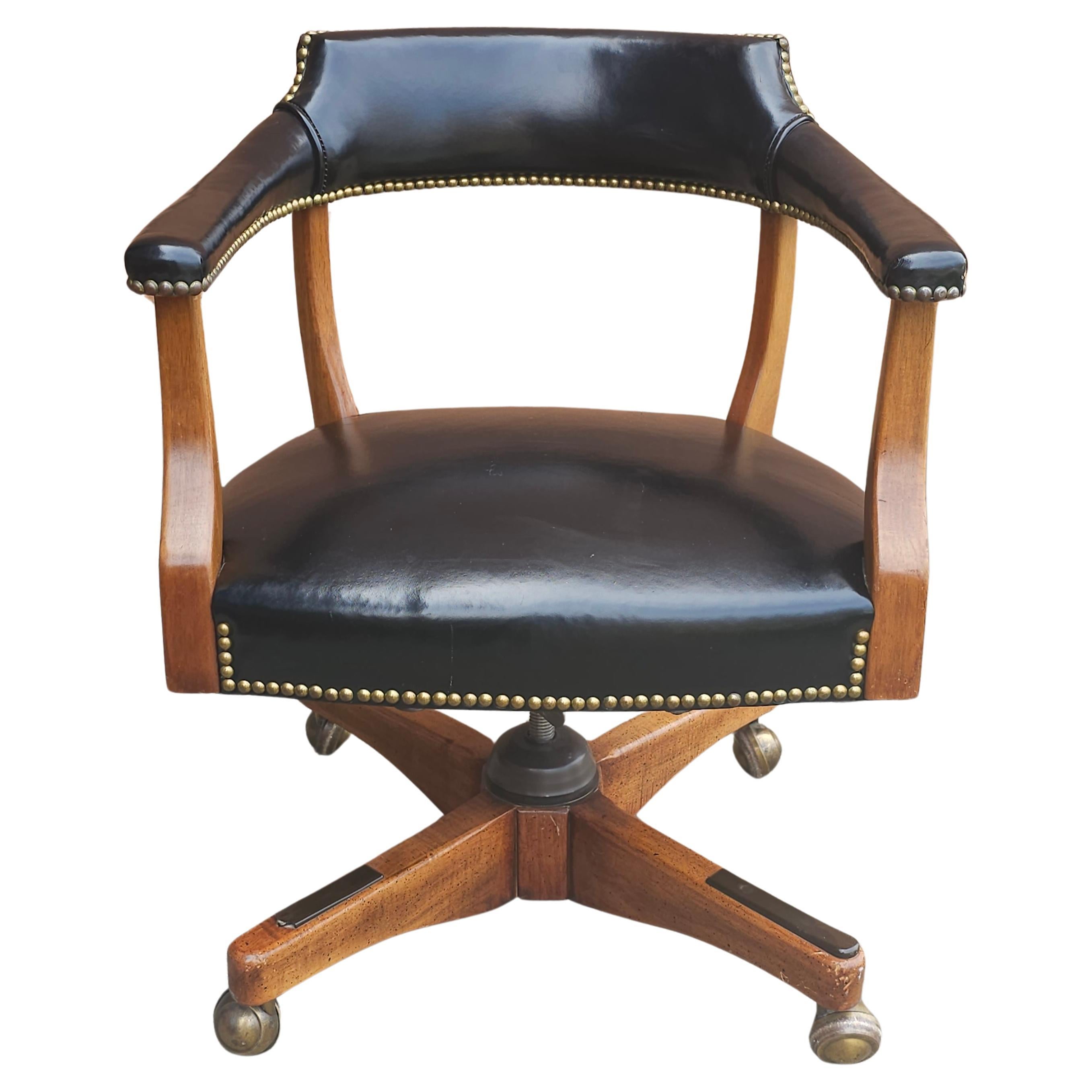 Victorian Style Maple, Leather and Brass Nail Studded Leather Office Chair For Sale