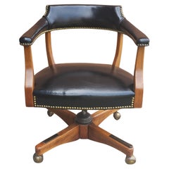 Retro Victorian Style Maple, Leather and Brass Nail Studded Leather Office Chair