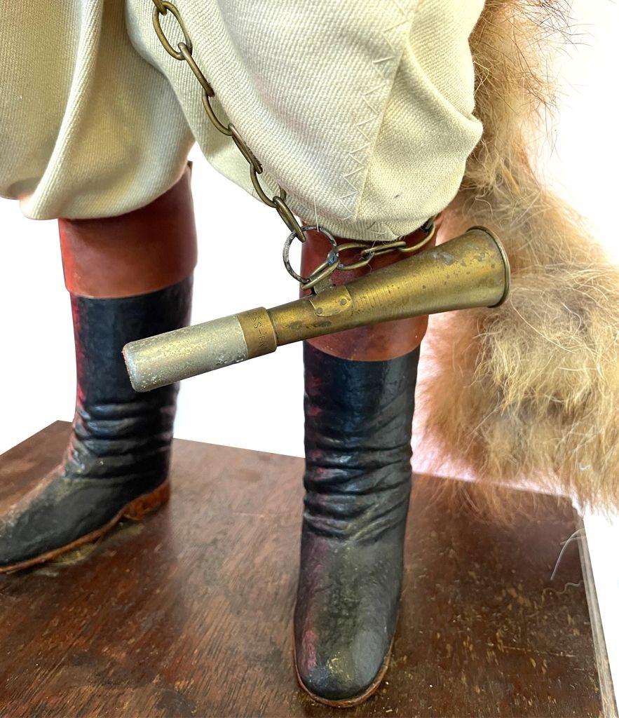 A Victorian taxidermy fox dressed in complete hunting outfit with leather boots In Fair Condition For Sale In London, GB