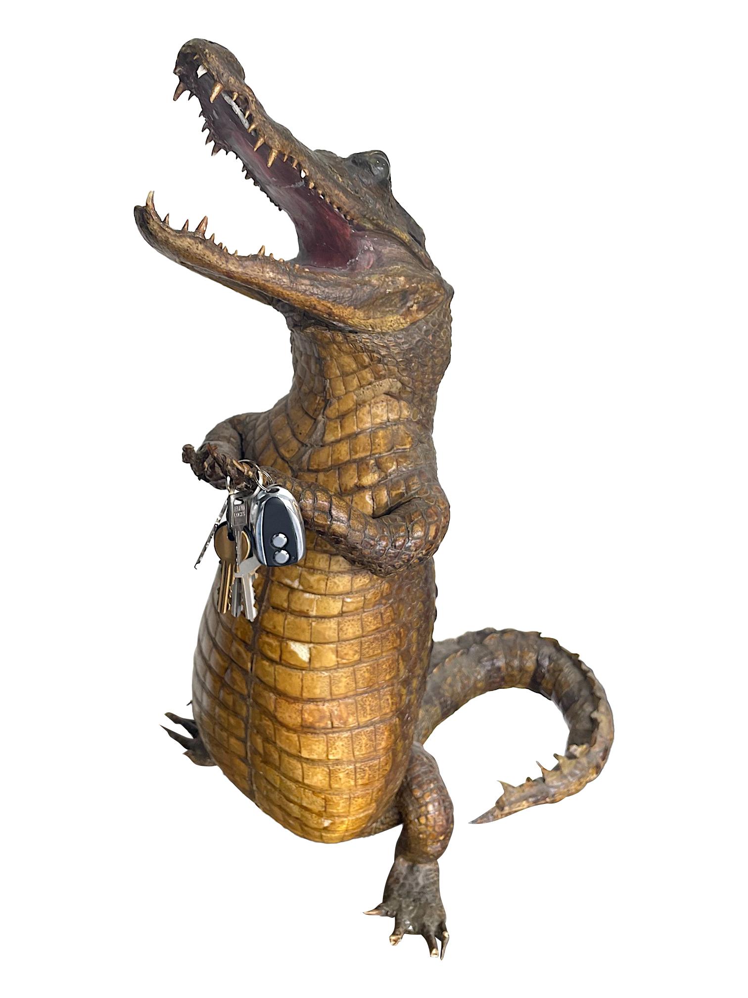 Victorian Taxidermy Standing Crocodile with Clasped Hands and Open Mouth In Fair Condition In London, GB