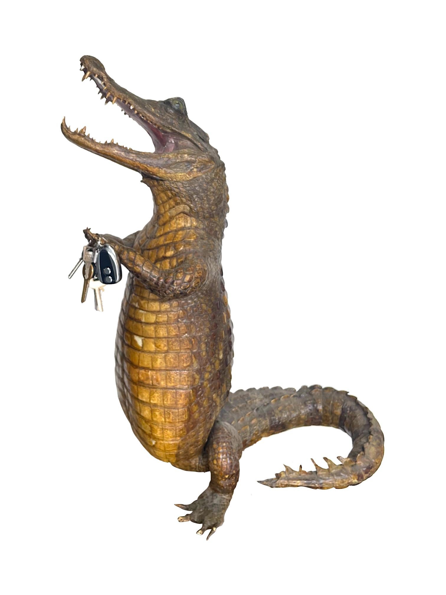 Late 19th Century Victorian Taxidermy Standing Crocodile with Clasped Hands and Open Mouth