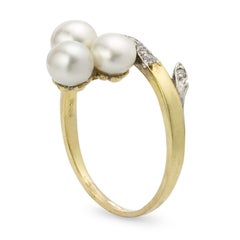 Victorian Trefoil Pearl and Diamond Cross-Over Ring