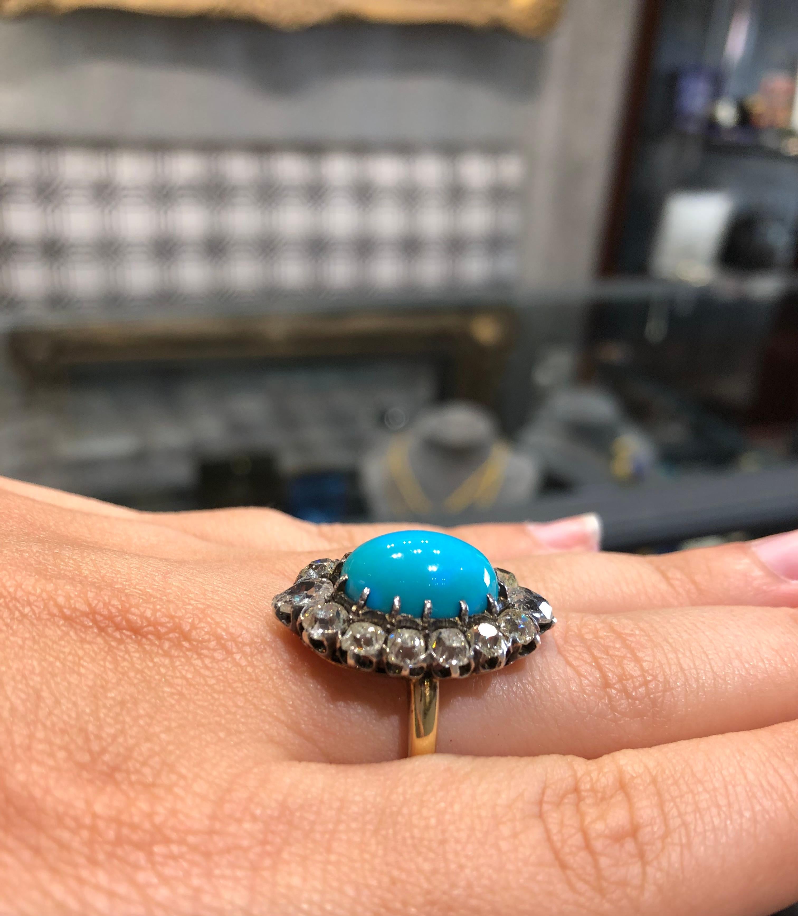 Ein viktorianischer Türkis- und Diamant-Cluster-Ring für Damen oder Herren