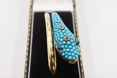 Victorian Turquoise, Diamond, Ruby and Diamond Cut Gold Snake Bangle
