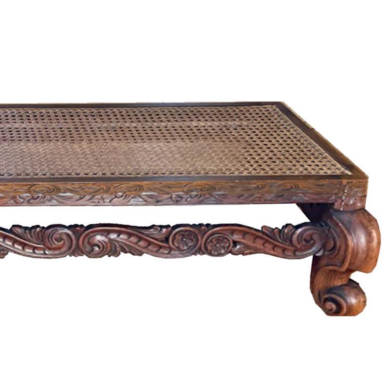 British A Victorian Walnut Caned Low Bench/Dog Bed, circa 1900