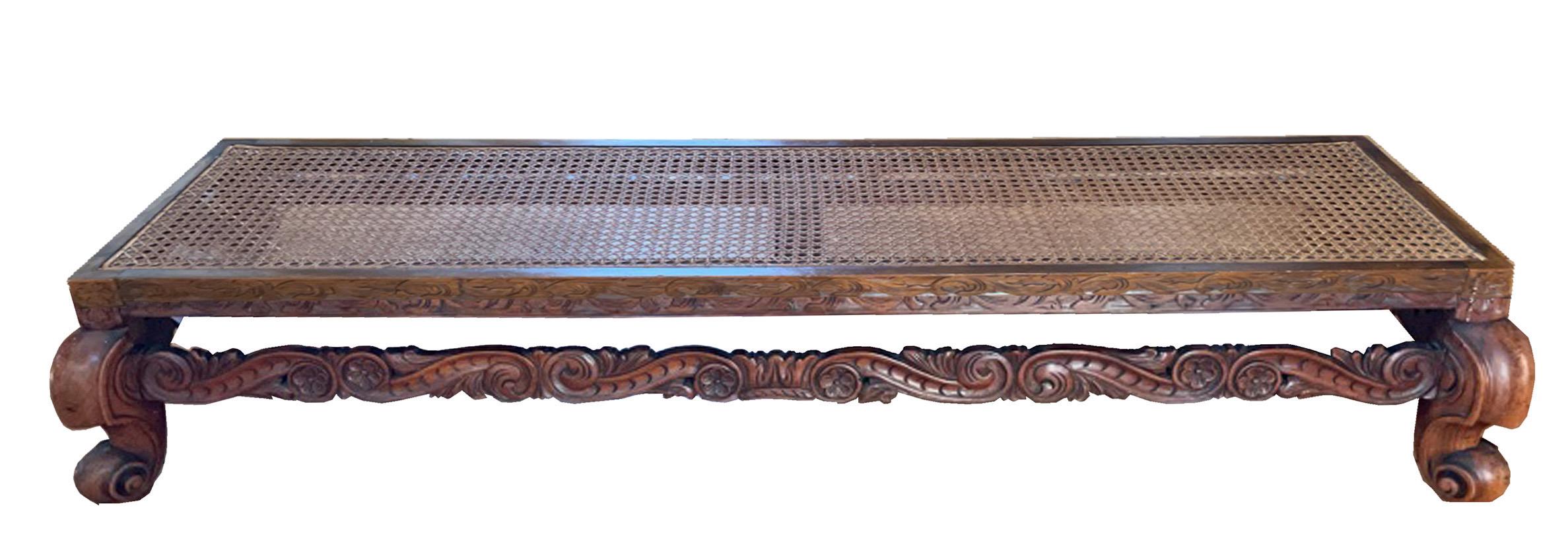 Caning A Victorian Walnut Caned Low Bench/Dog Bed, circa 1900