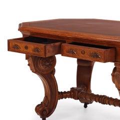 A Victorian Walnut Center Library Table / Partners Desk, C. 1885.