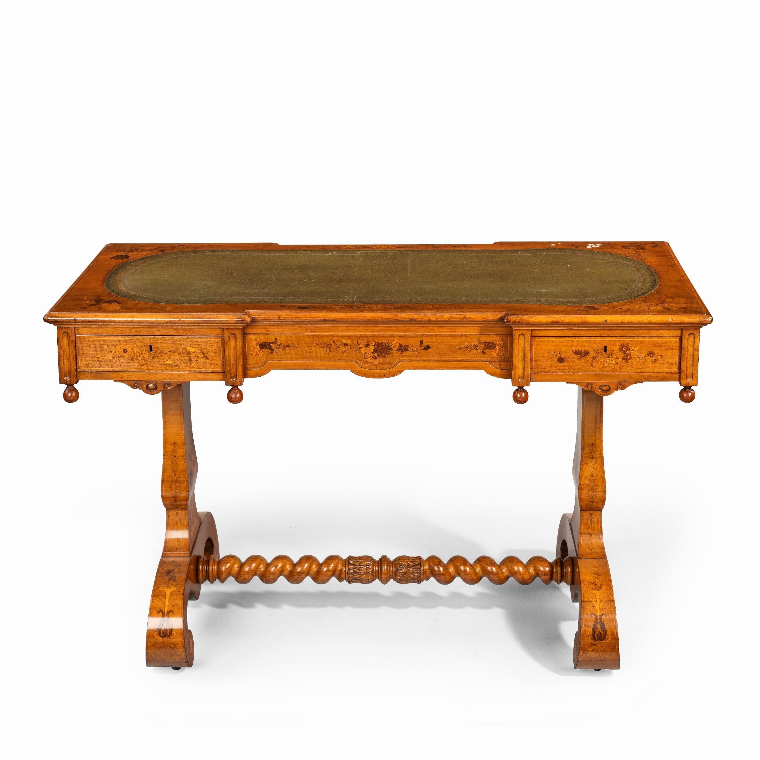 Victorian Walnut Marquetry Writing Table Attributed to Edward Holmes Baldock For Sale 4