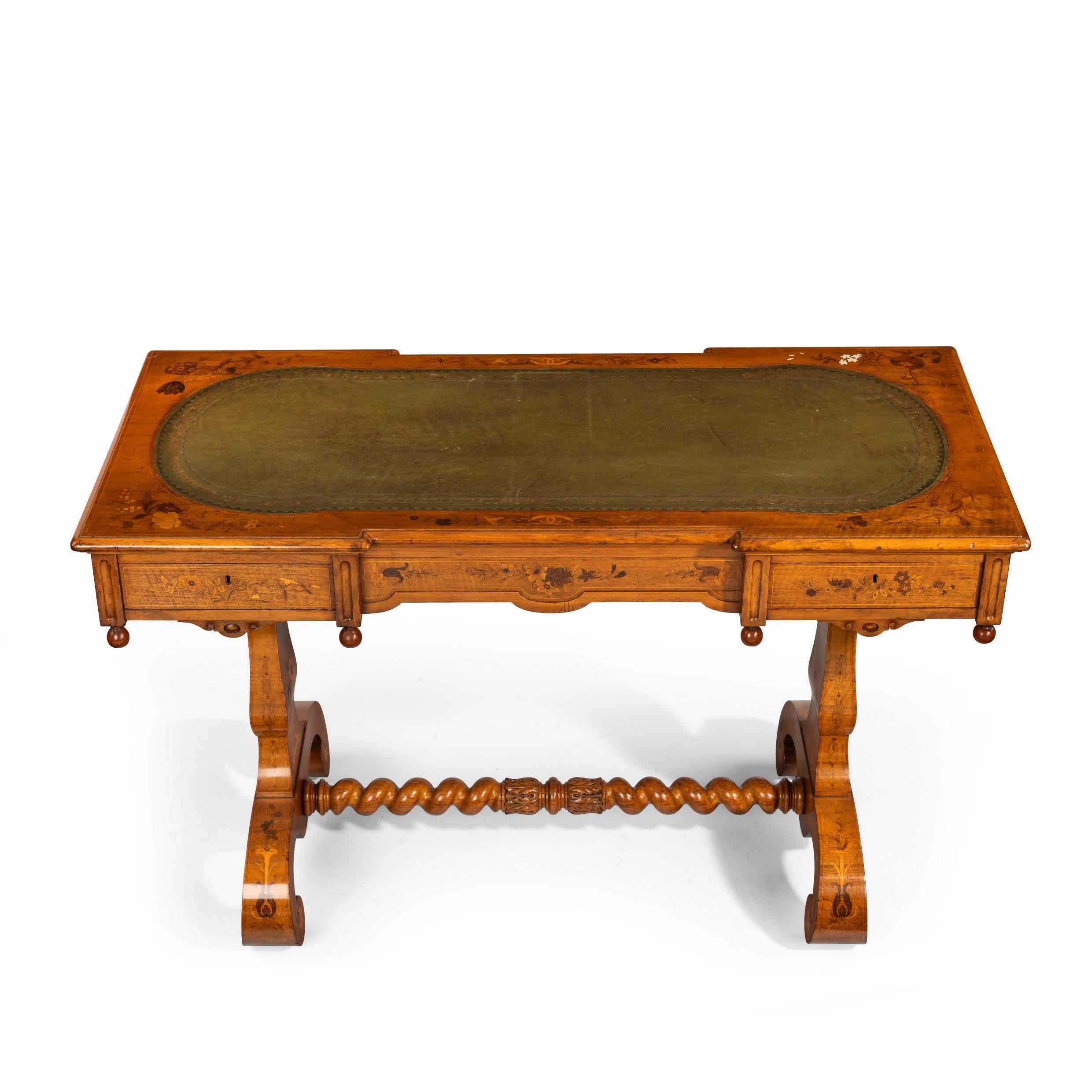 Victorian Walnut Marquetry Writing Table Attributed to Edward Holmes Baldock For Sale 5