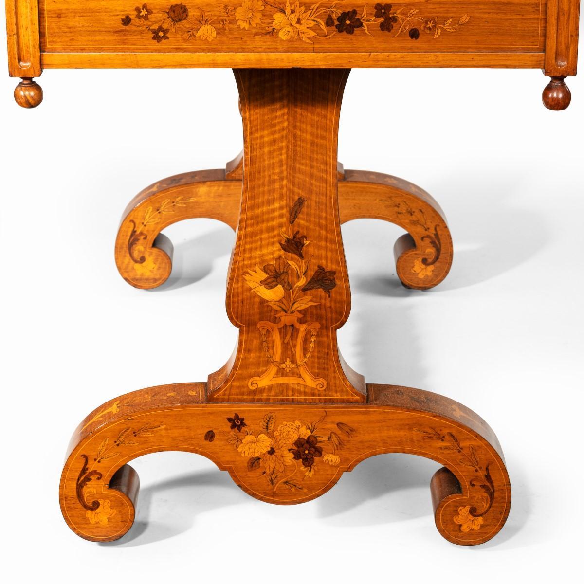 Victorian Walnut Marquetry Writing Table Attributed to Edward Holmes Baldock For Sale 6