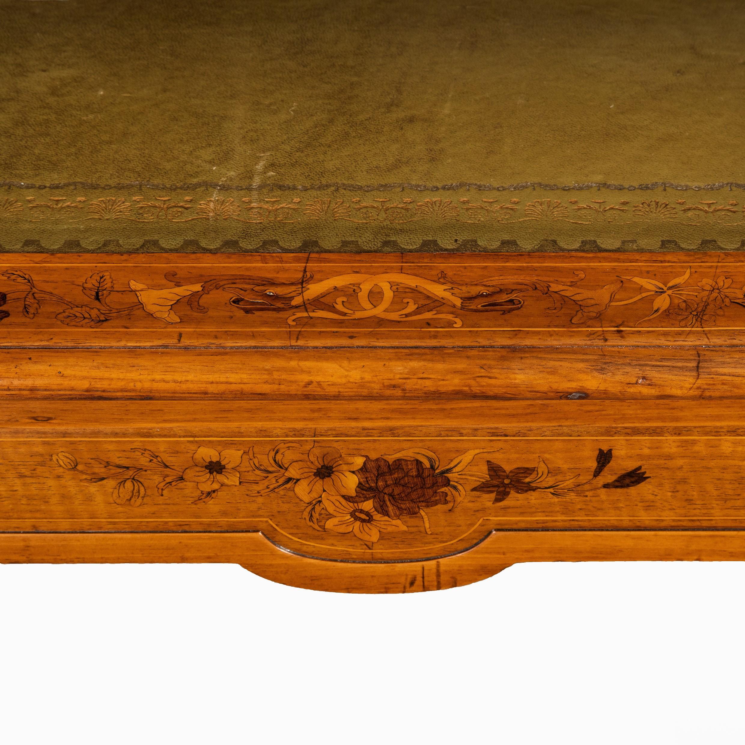 British Victorian Walnut Marquetry Writing Table Attributed to Edward Holmes Baldock For Sale