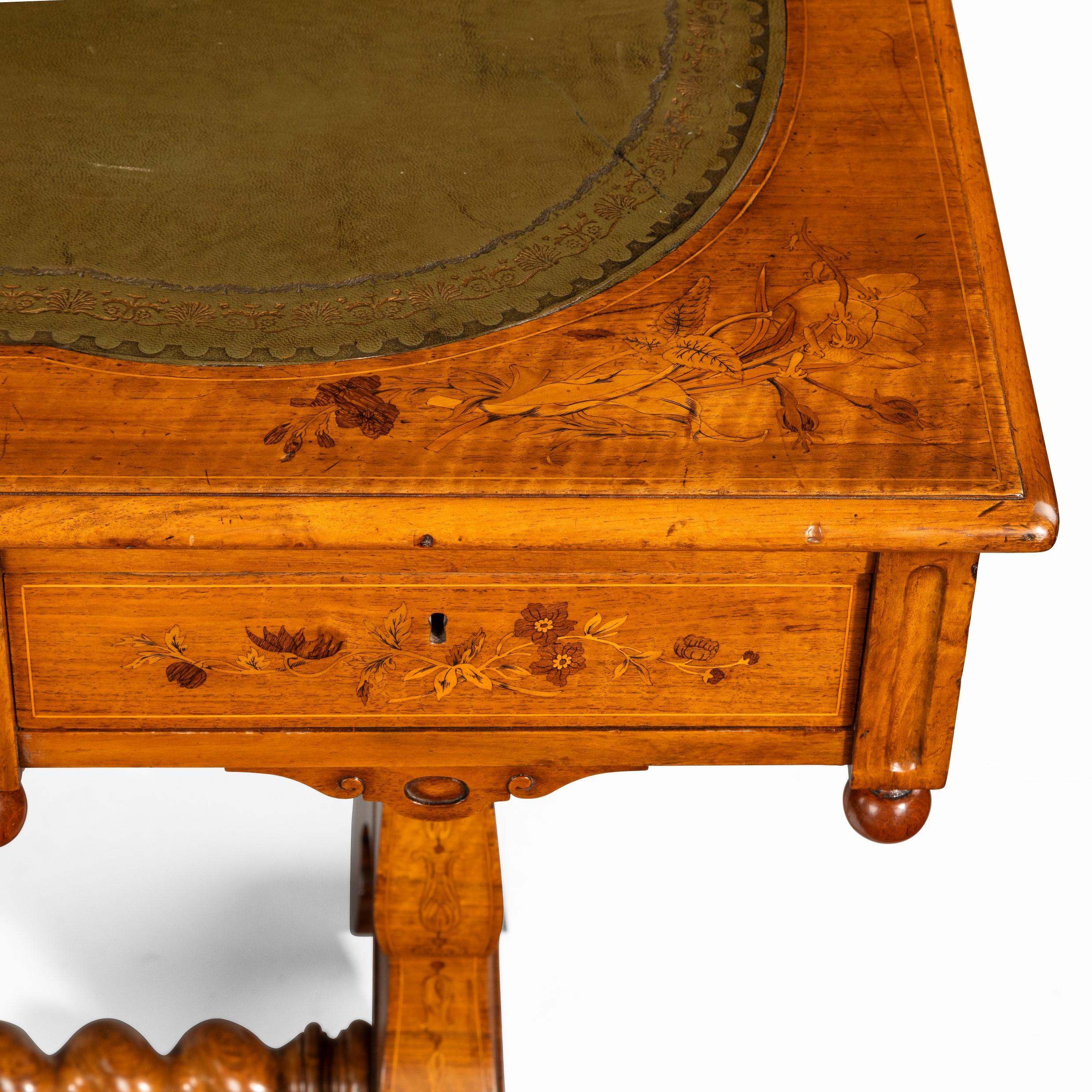 Victorian Walnut Marquetry Writing Table Attributed to Edward Holmes Baldock In Good Condition For Sale In Lymington, Hampshire