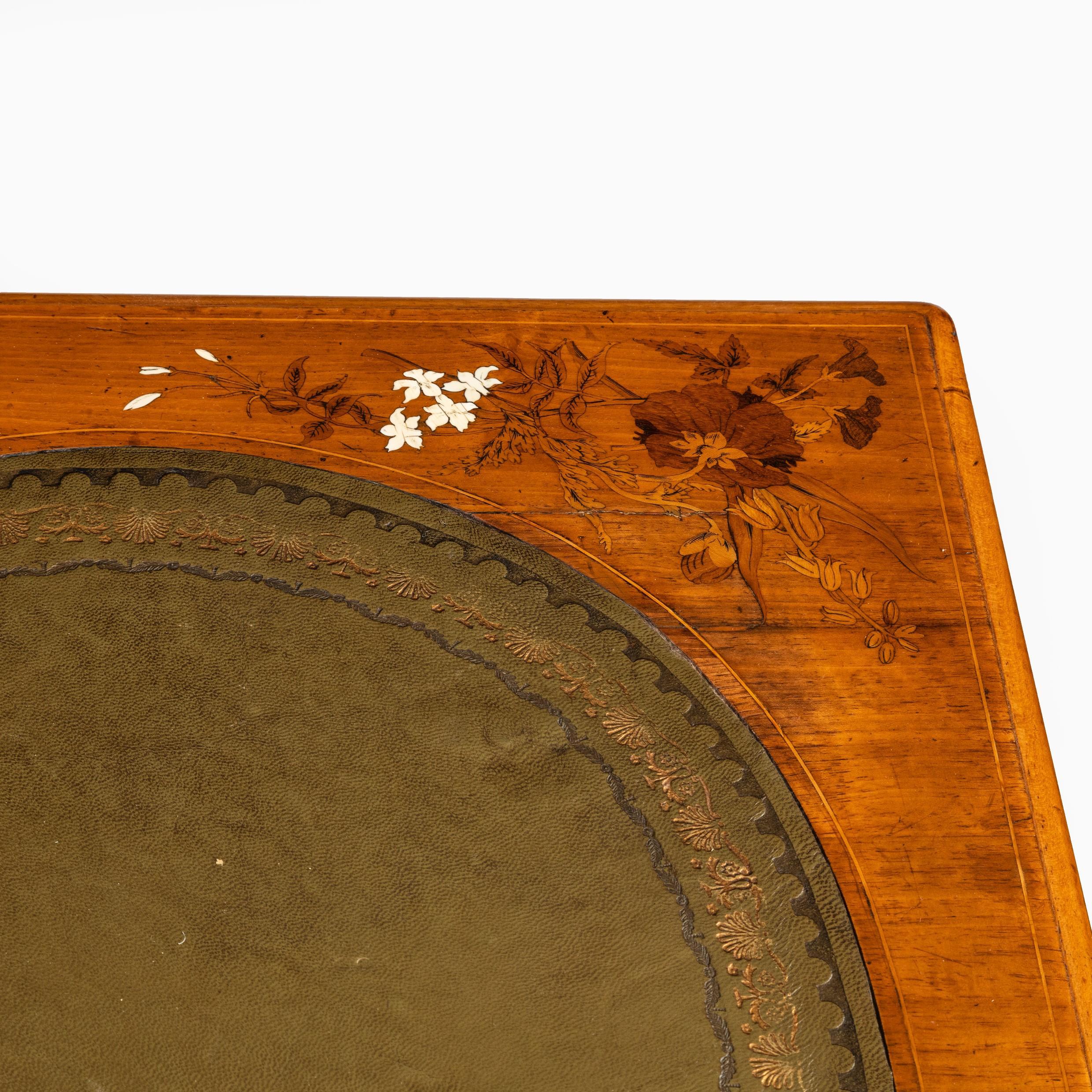 19th Century Victorian Walnut Marquetry Writing Table Attributed to Edward Holmes Baldock For Sale