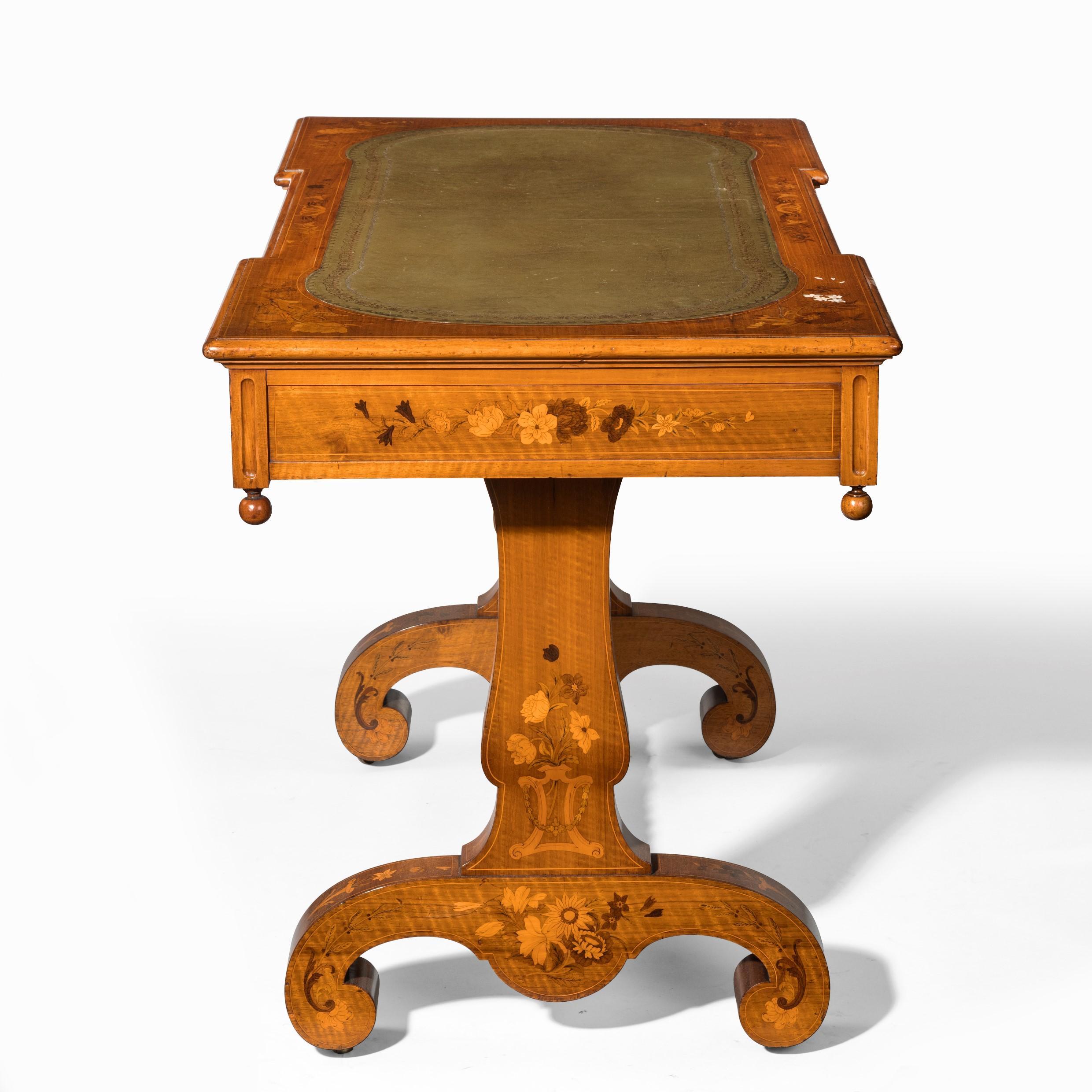 Victorian Walnut Marquetry Writing Table Attributed to Edward Holmes Baldock For Sale 2