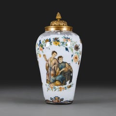 A Victorian White Decalcomania Vase with Fire Gilt Lid