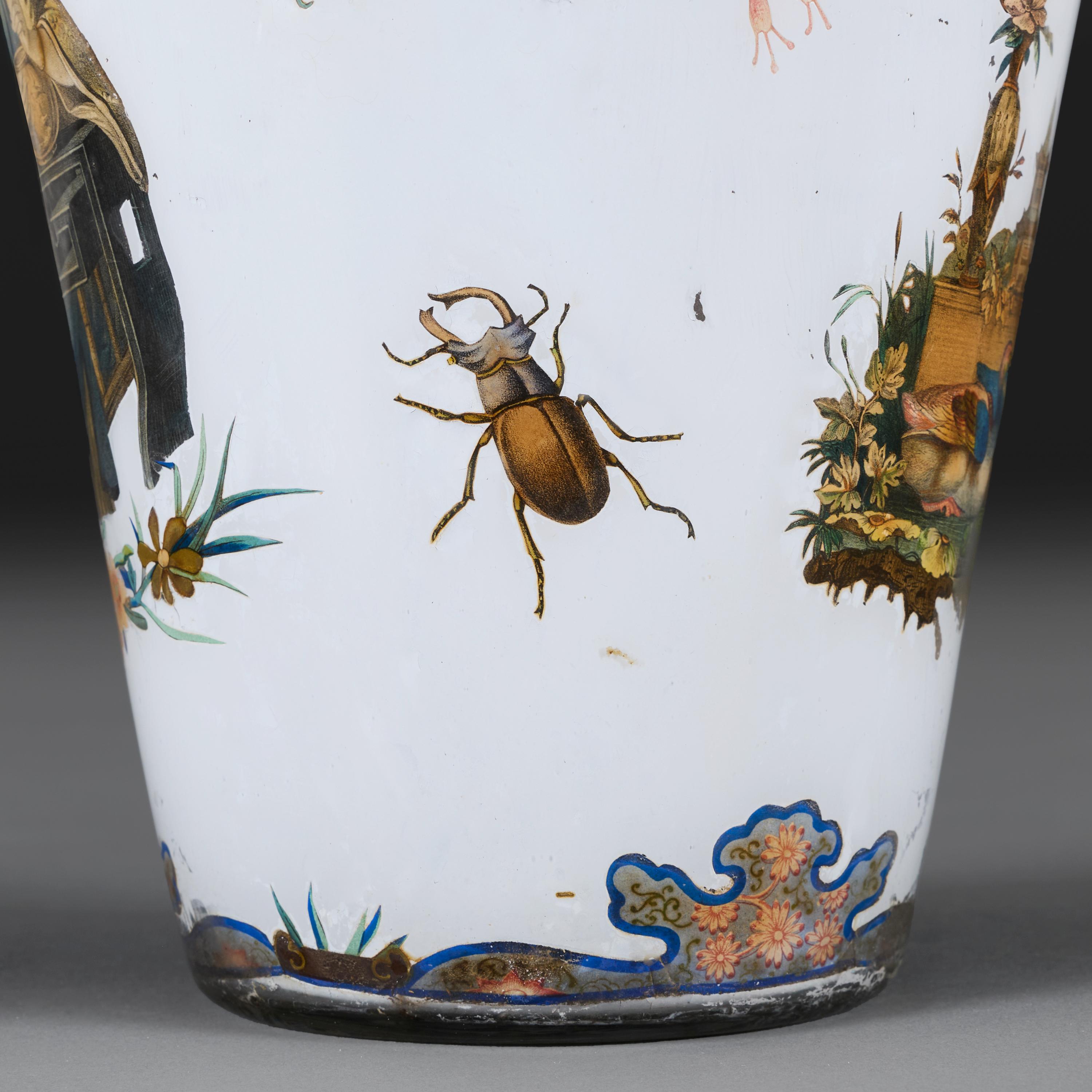 19th Century A Victorian White Decalcomania Vase with Fire Gilt Lid For Sale
