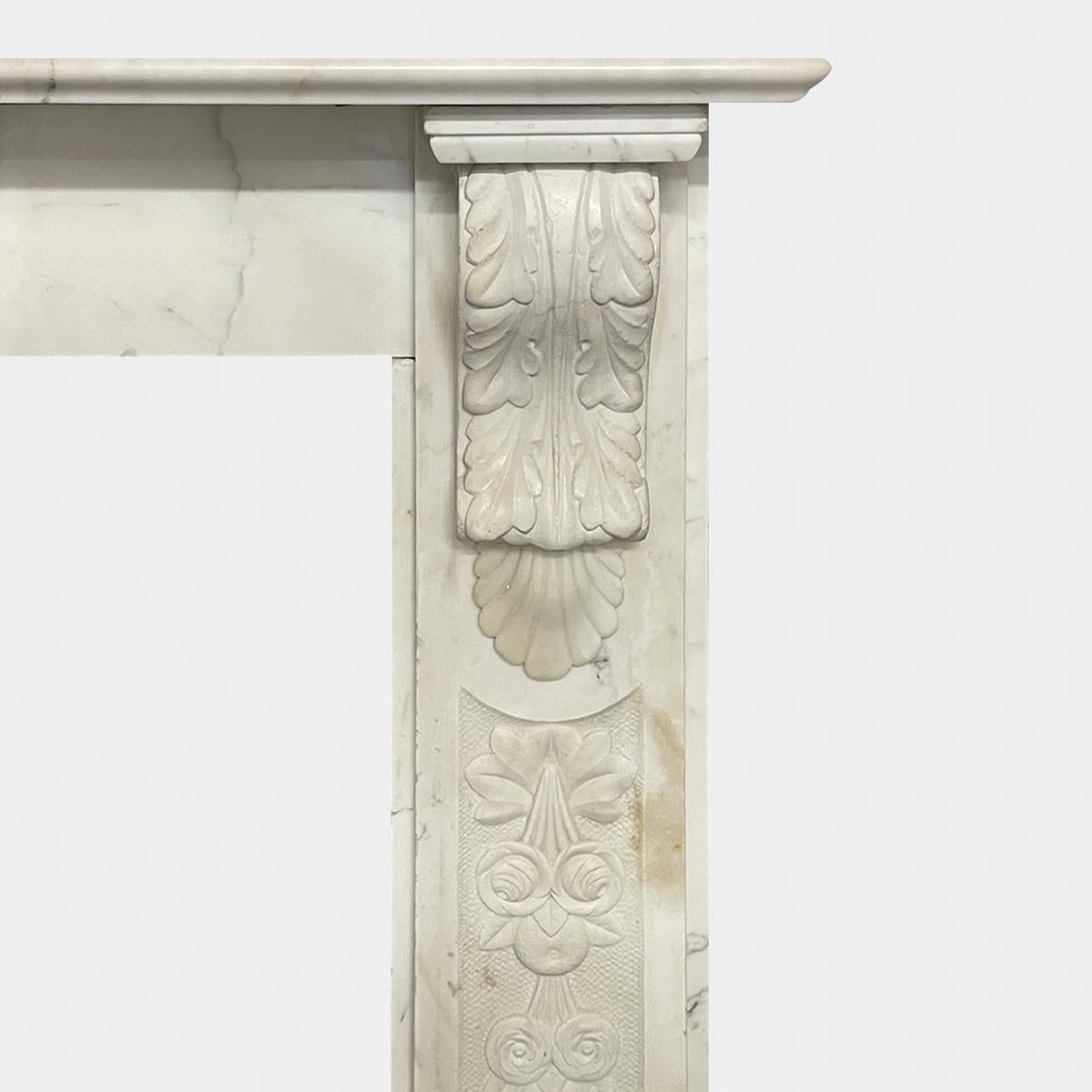Hand-Carved Victorian White Marble Carved Corbel Fireplace Mantel