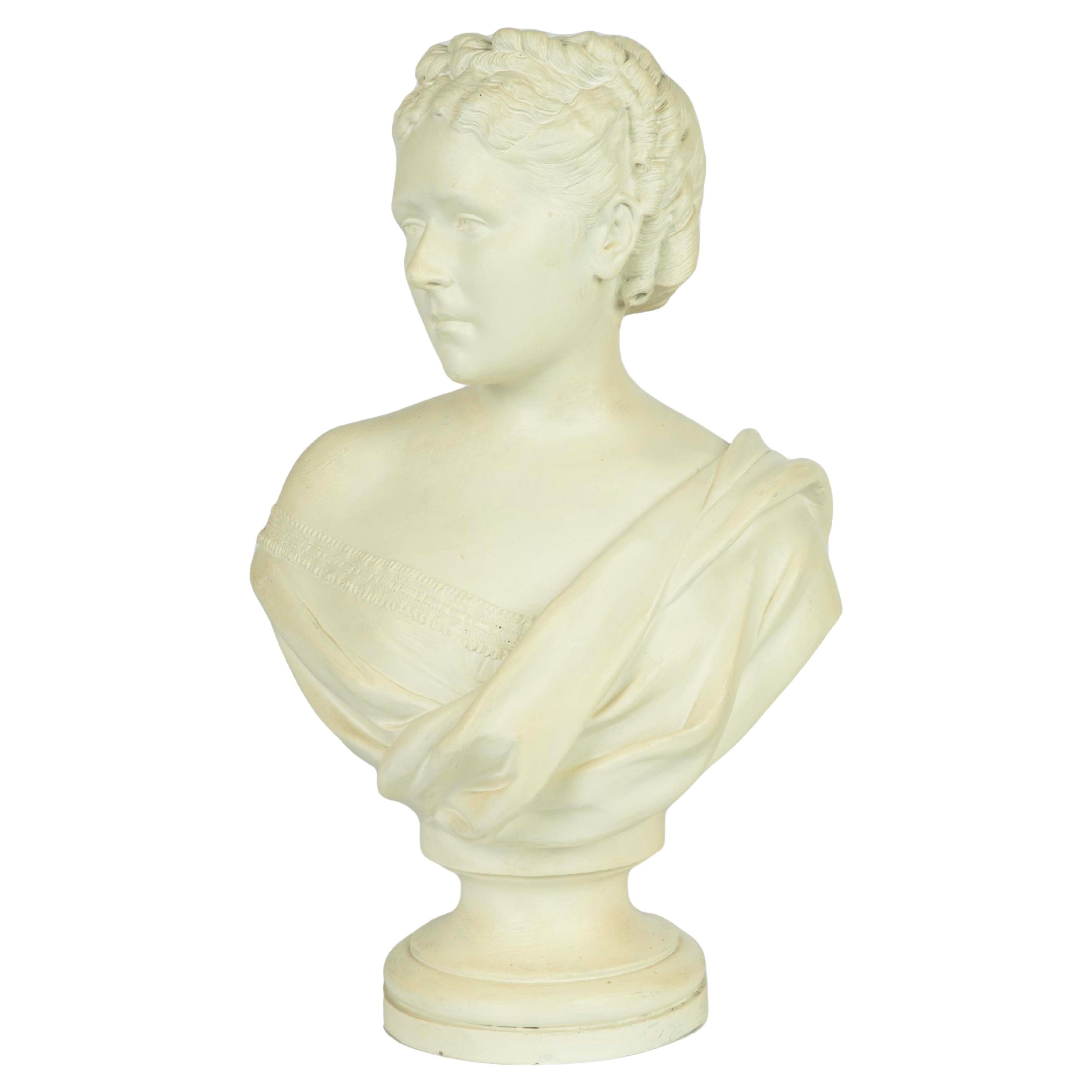 Victorian White Painted Terracotta Bust of a Young Woman For Sale