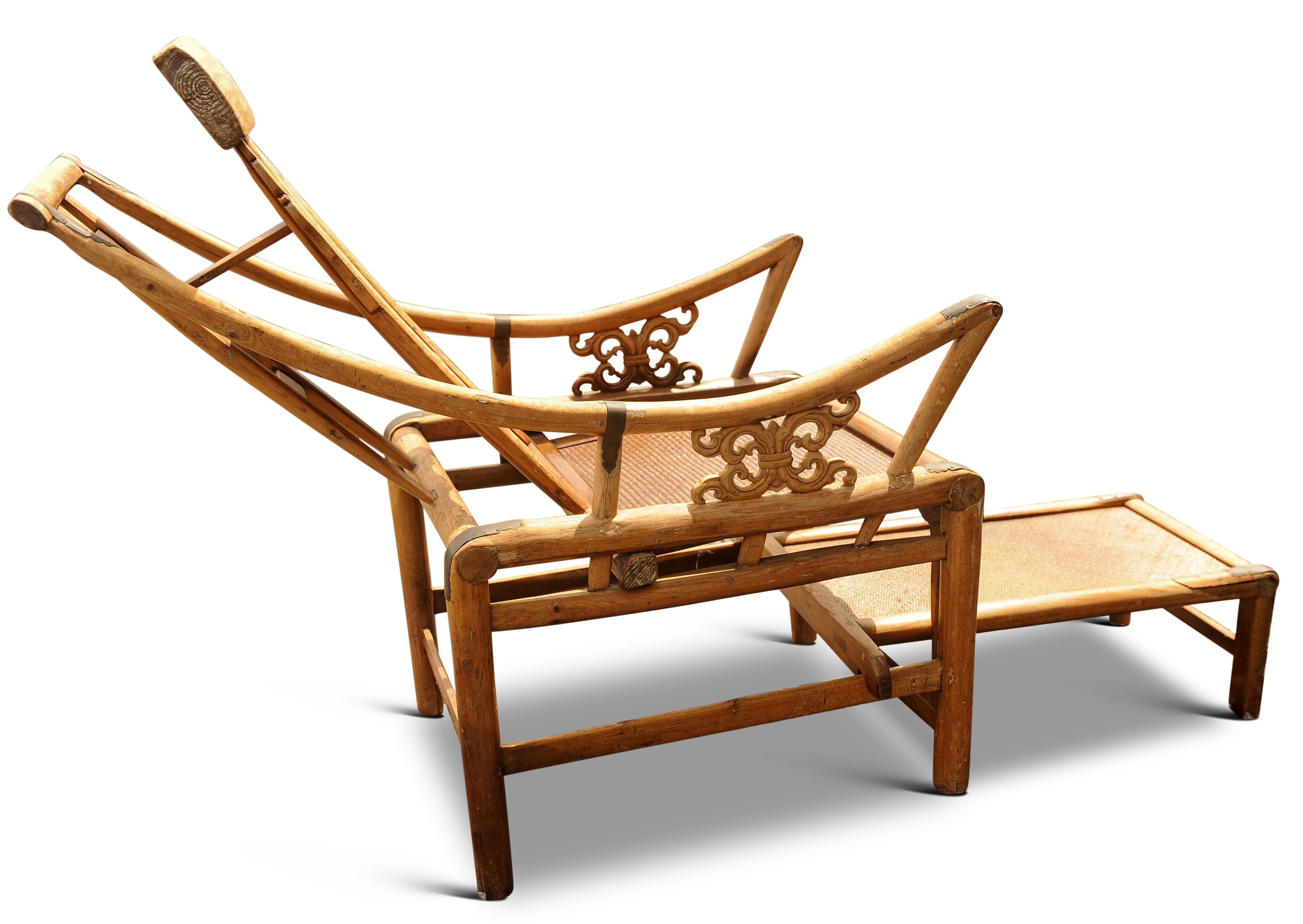A Victorian Wishbone Bamboo & Cane Reclining Armchair with Pull Out Ottoman For Sale 6