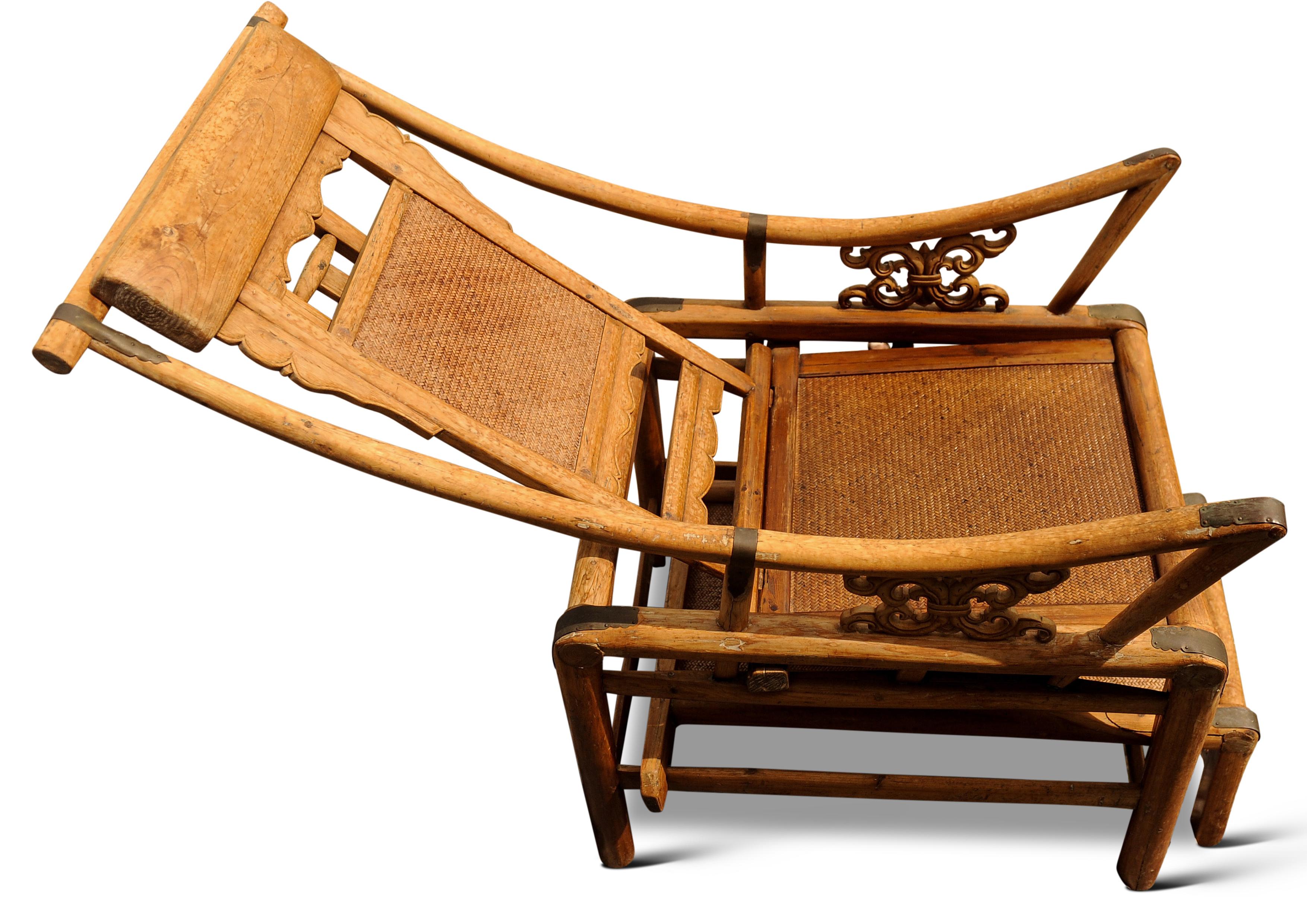 A Victorian Wishbone Bamboo & Cane Reclining Armchair with Pull Out Ottoman For Sale 7