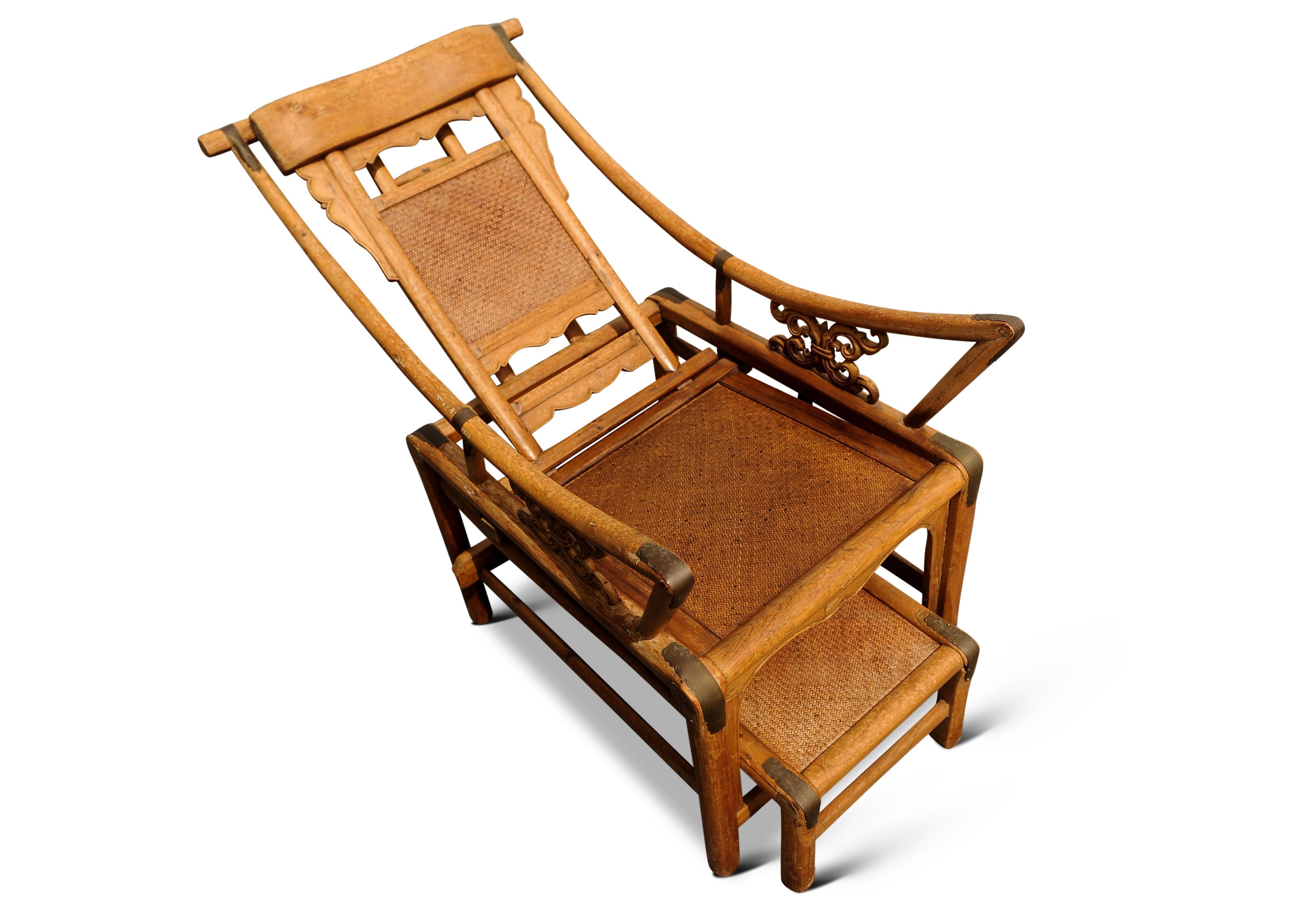 A Victorian Wishbone Bamboo & Cane Reclining Armchair with Pull Out Ottoman For Sale 8