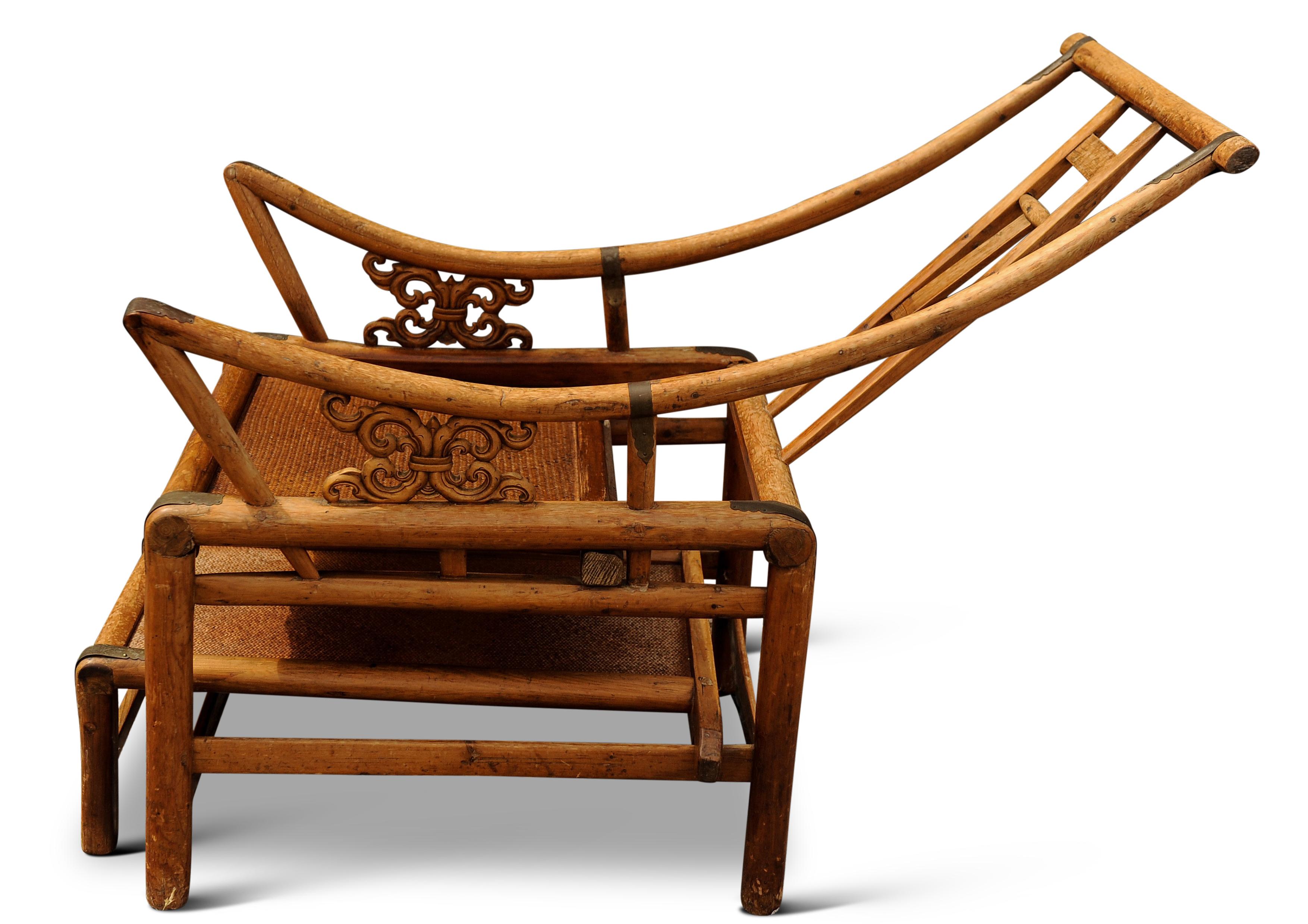 A Victorian Wishbone Bamboo & Cane Reclining Armchair with Pull Out Ottoman For Sale 9