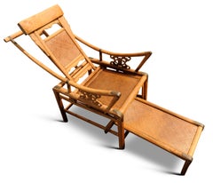 A Victorian Wishbone Bamboo & Cane Reclining Armchair with Pull Out Ottoman