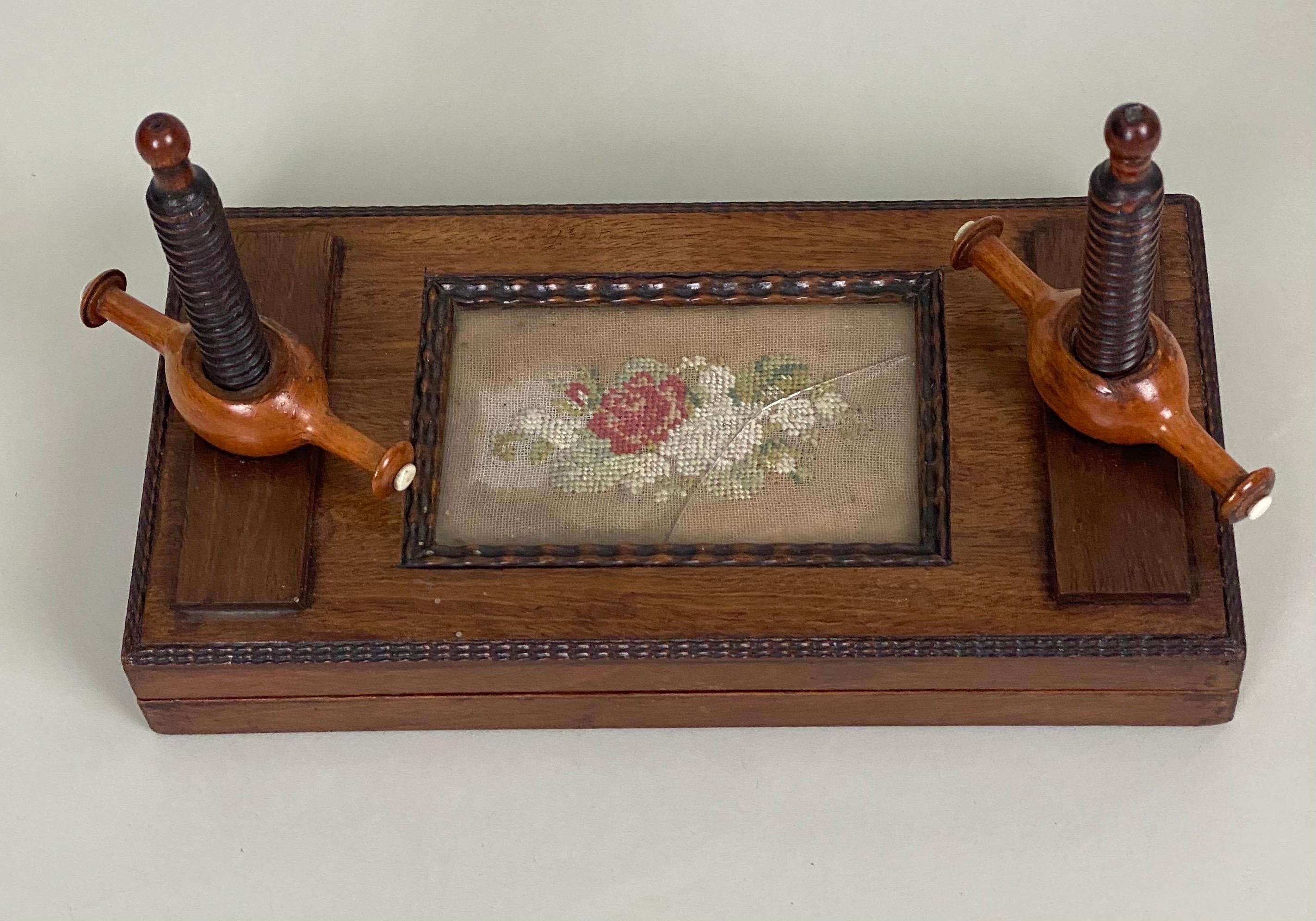 Country Victorian Wood and Needlepoint Flower Press For Sale
