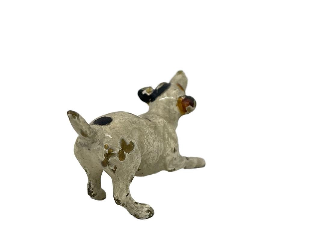 19th Century Viennese Bronze Miniature Cold-Painted Dog Figurine For Sale
