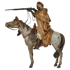 Viennese Cold Painted Bronze Group of Horse and Rider by Bergman