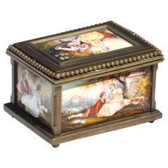 Vintage Viennese Enamel & Bronze Box, Decorated with Five Romantic Panels