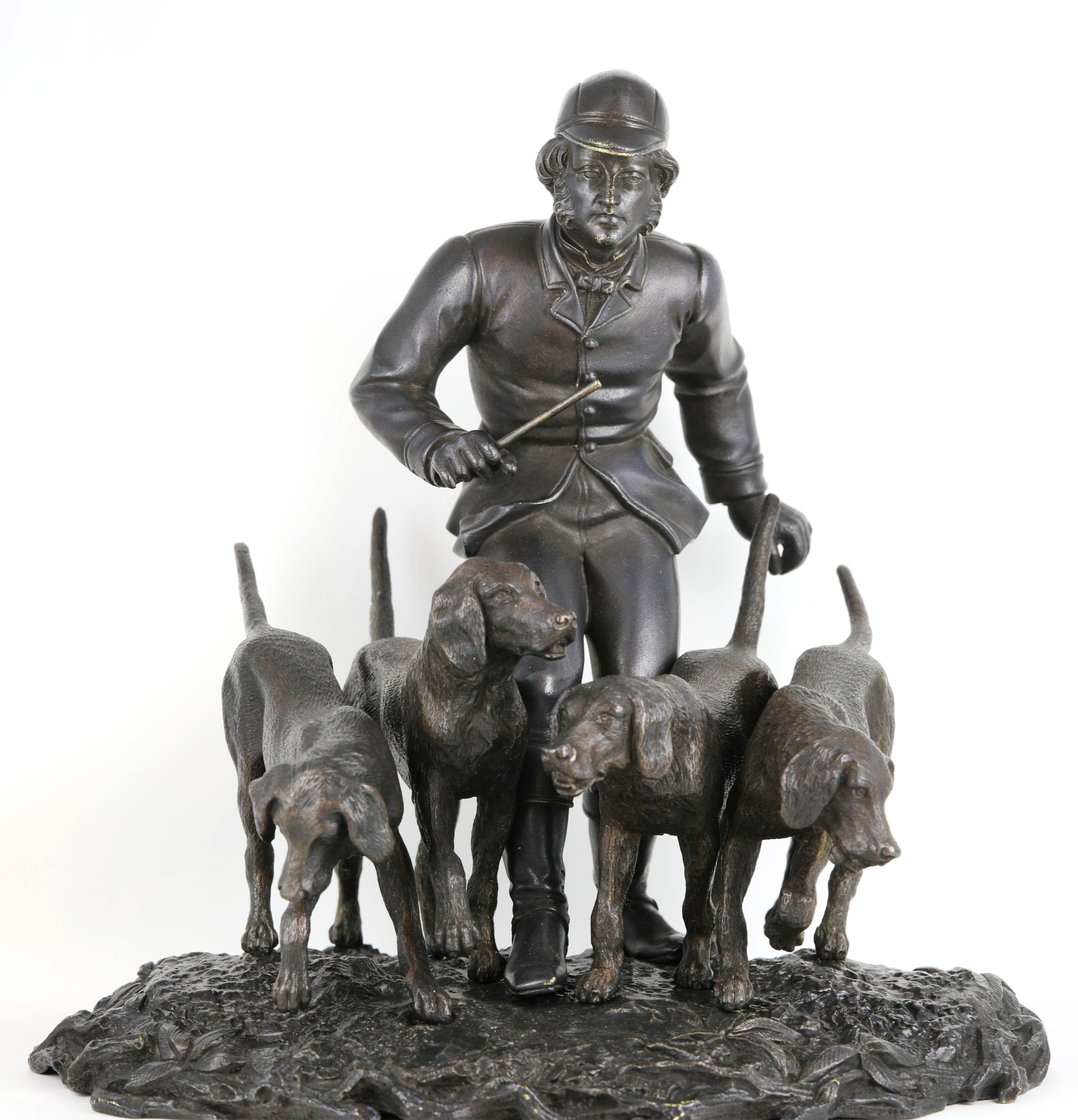 A highly collectable & rare patinated bronze group of a man and his hounds By Franz Bergmann.

Vienna, circa 1900

The reverse stamped with Bergman foundry cachet

8